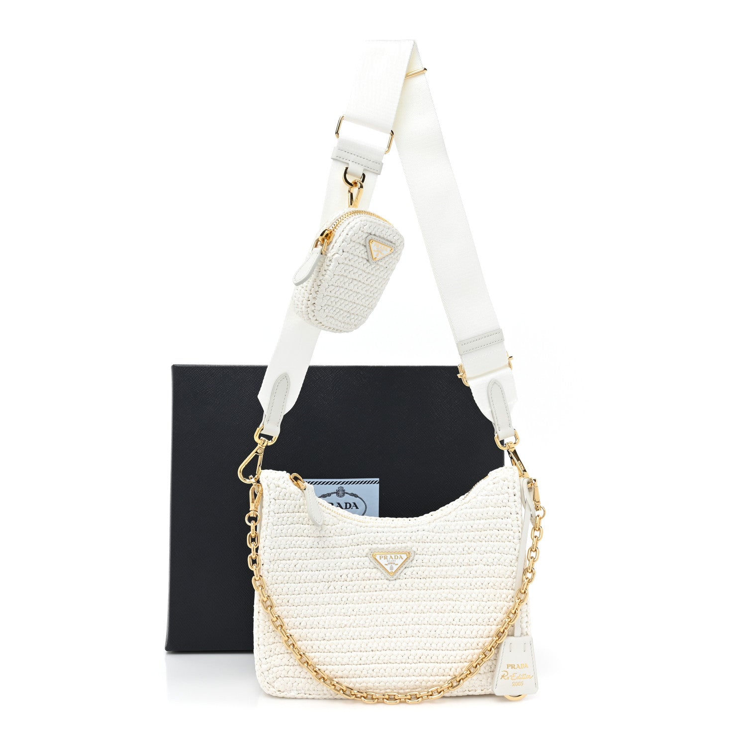 Prada Yarn Raffia Effect Crochet Re-Edition 2005 Shoulder Bag White 9 of 9