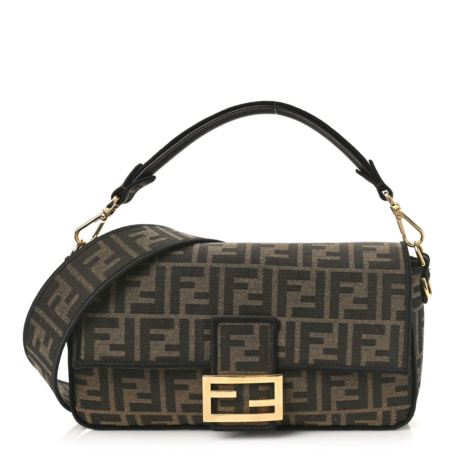 Fendi Fabric Jacquard FF 1974 Medium Baguette Tobacco Moro Black 2 of 19