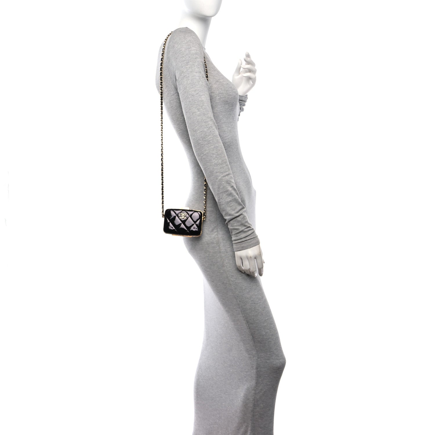 Chanel Glazed Goatskin Quilted Small Box With Chain Black 2 of 11