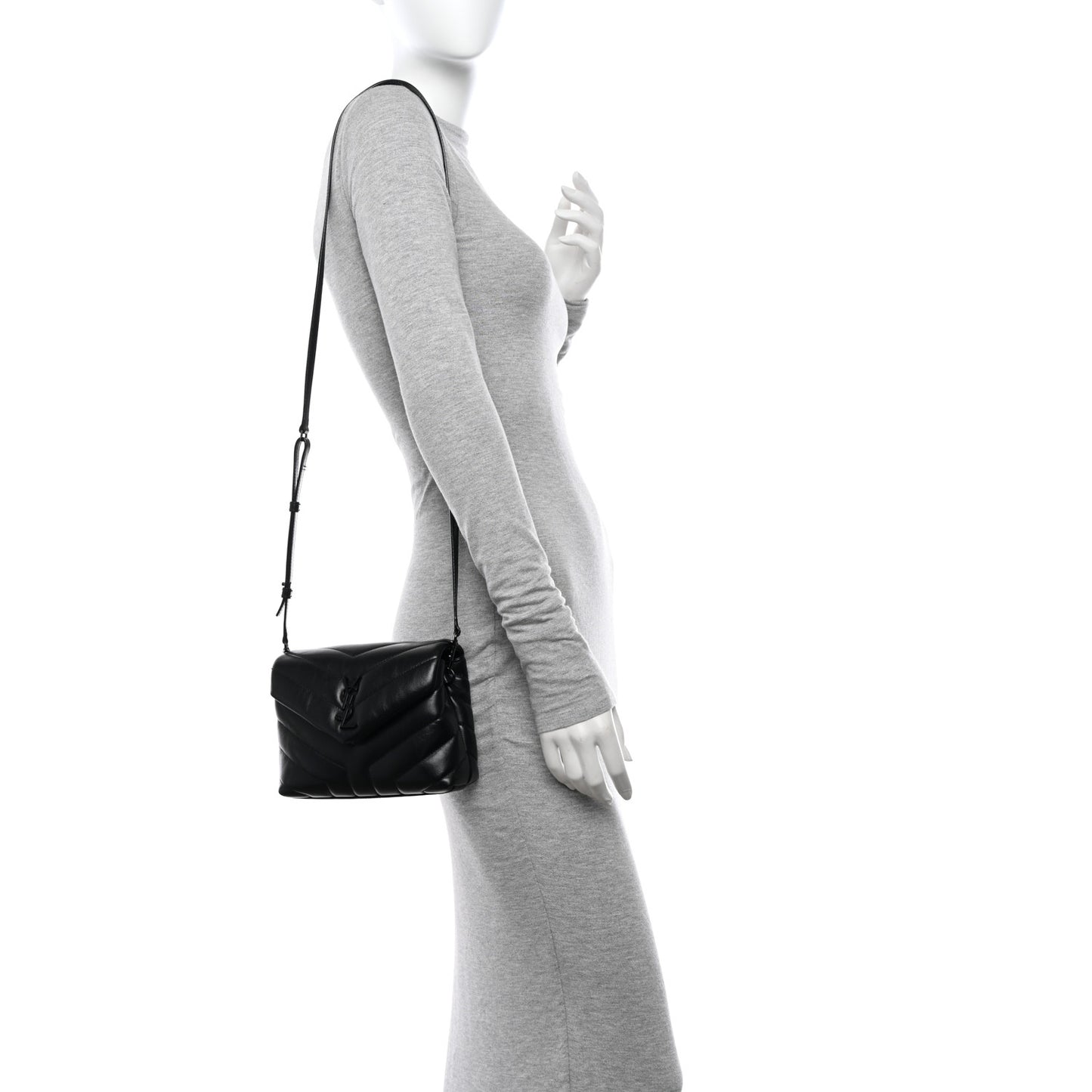 Calfskin Y Quilted Monogram Monochrome Toy Loulou Crossbody Bag Black