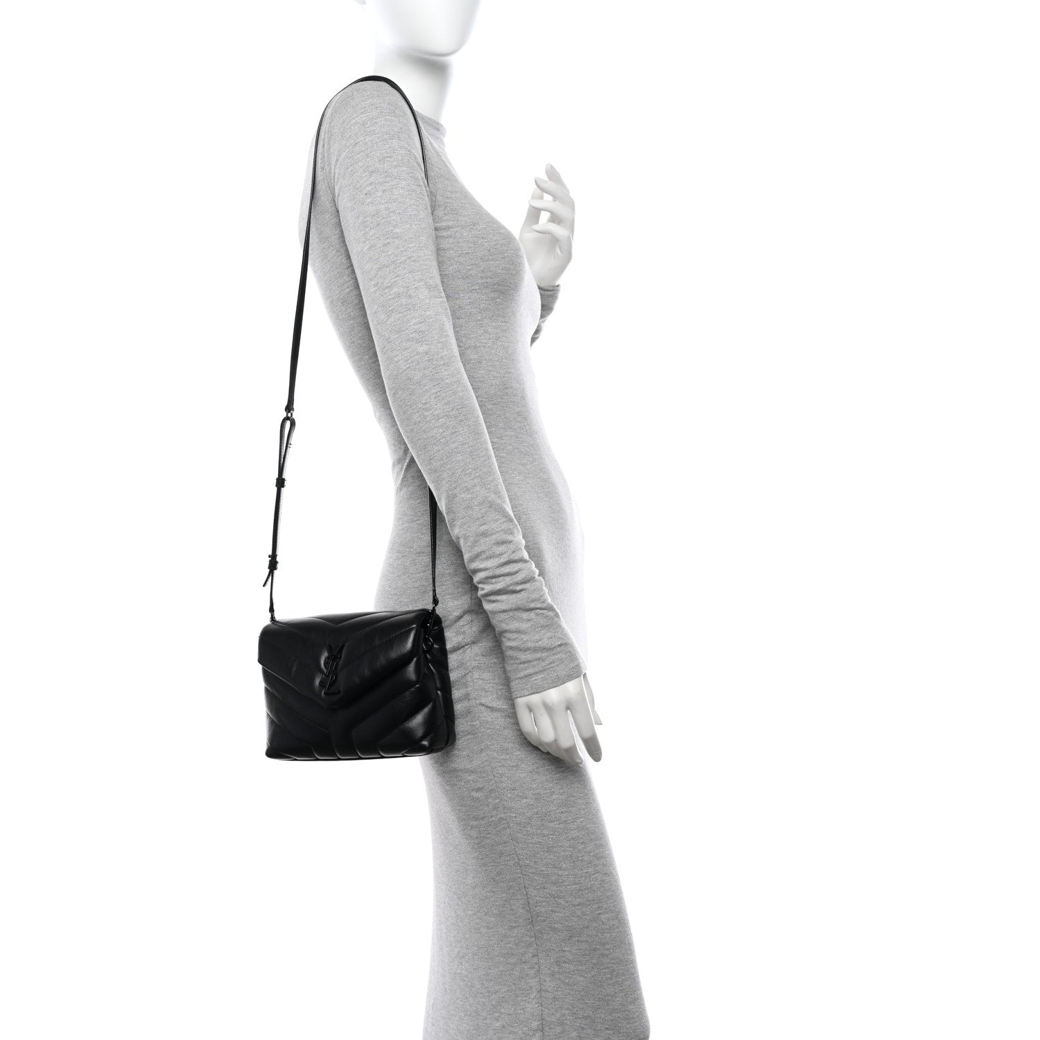 Saint Laurent Calfskin Y Quilted Monogram Monochrome Toy Loulou Crossbody Bag Black 2 of 10