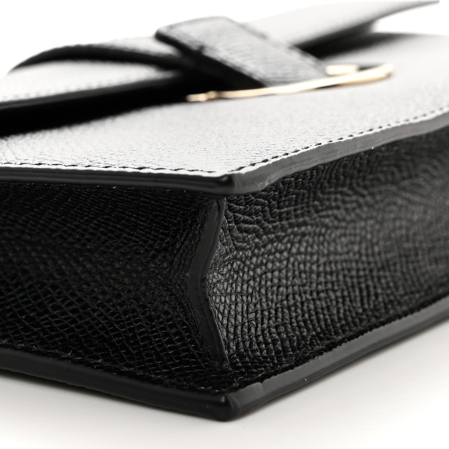 Salvatore Ferragamo Pebbled Calfskin Thalia Wallet On Chain Black 9 of 11