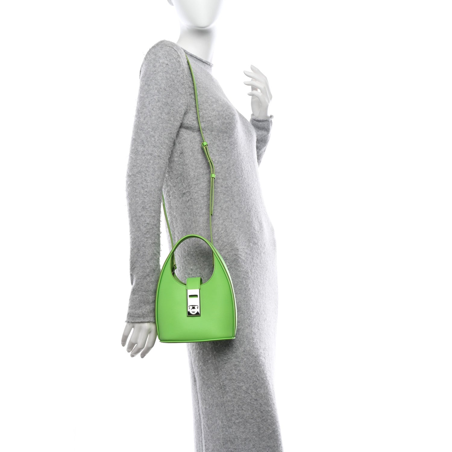 Salvatore Ferragamo Soft Calfskin Mini Gancini Hobo Lime 2 of 10
