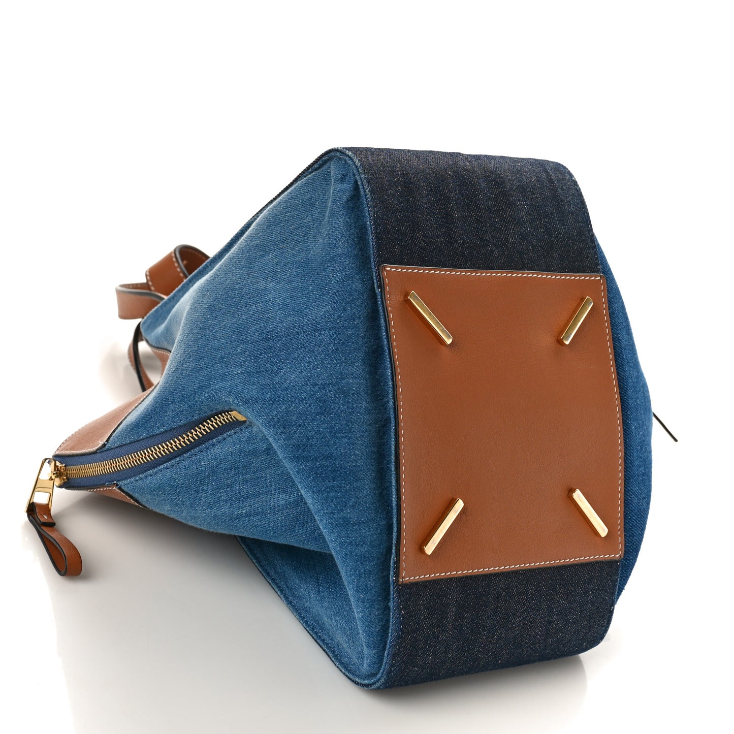 Calfskin Denim Small Hammock Shoulder Bag Blue Tan