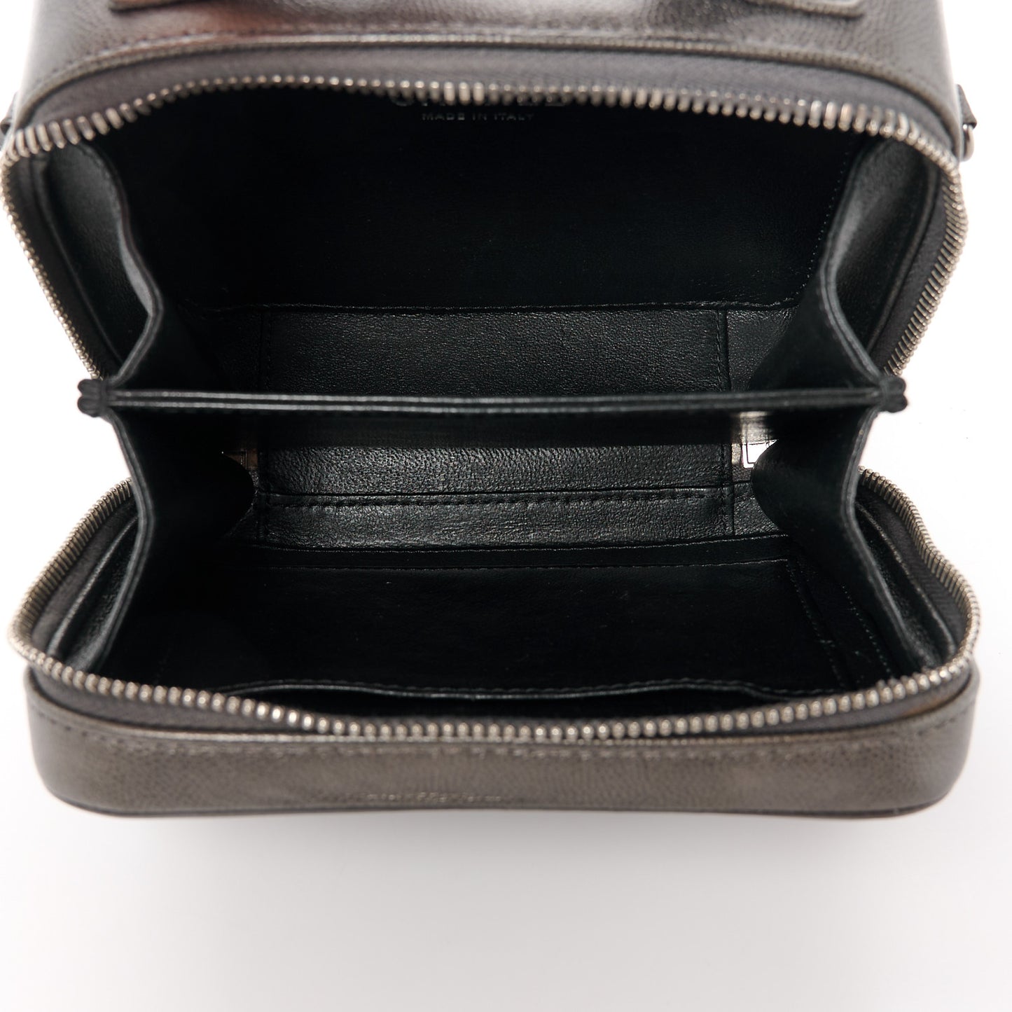 Metallic Caviar Quilted Small CC Filigree Vanity Case Dark Silver