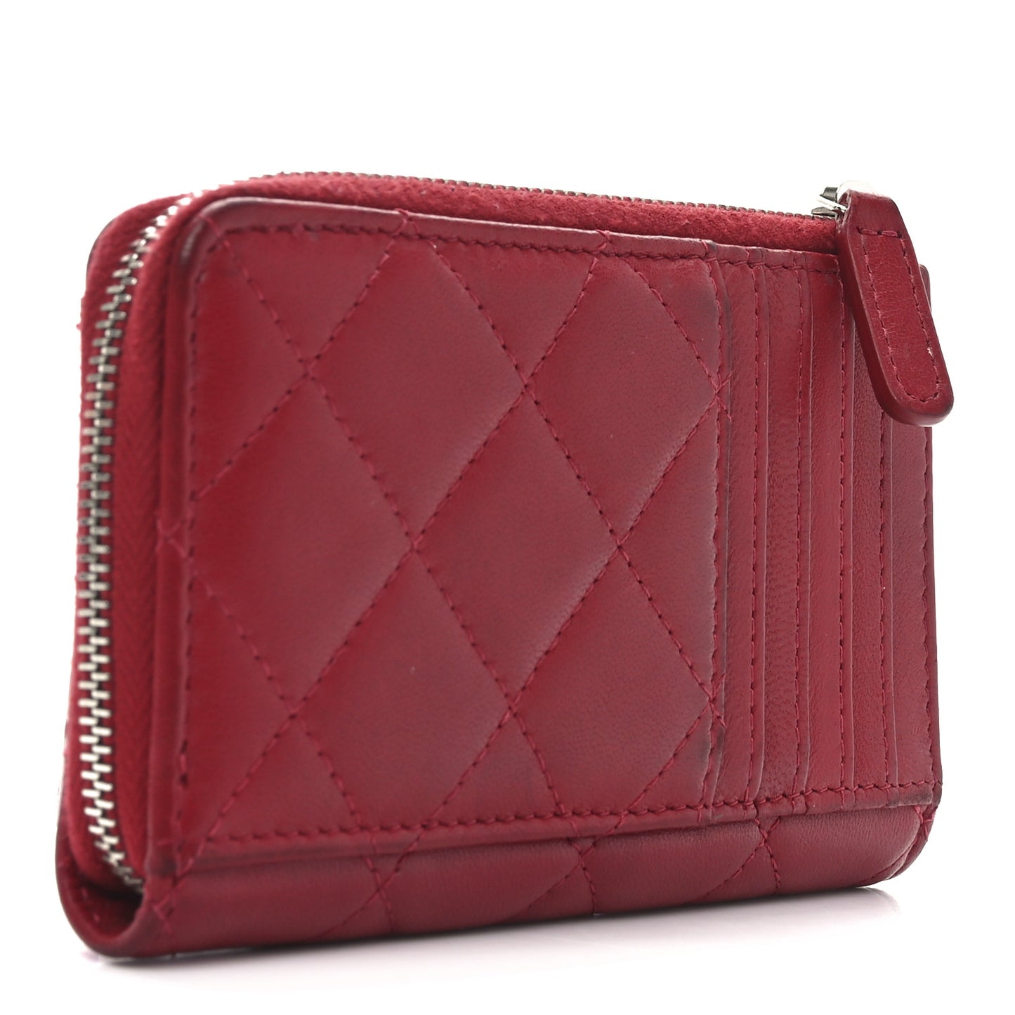 Lambskin Quilted CC Zip Around Card Holder Red