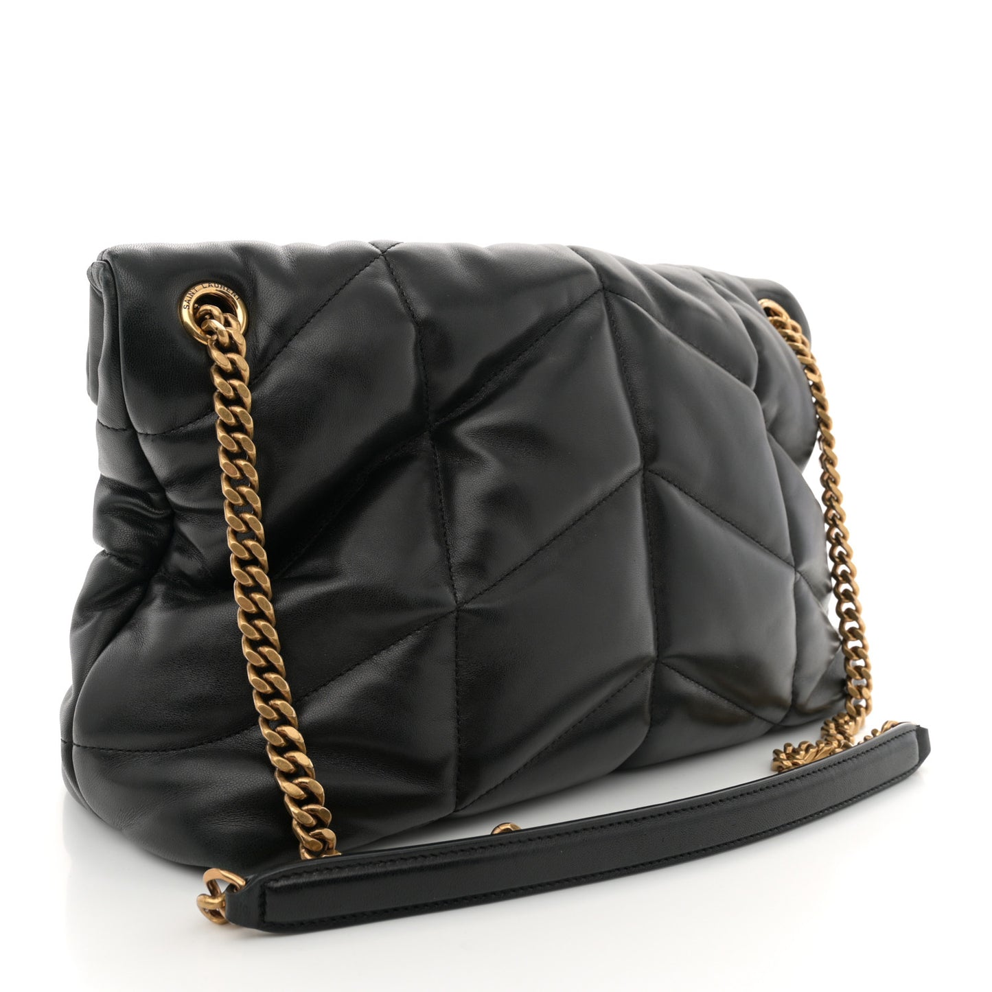Lambskin Quilted Medium Loulou Puffer Monogram Chain Satchel Black
