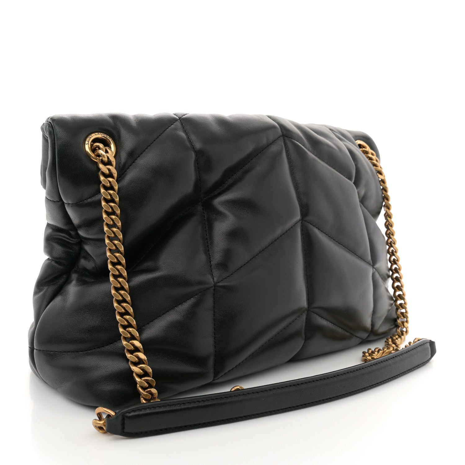 Saint Laurent Lambskin Quilted Medium Loulou Puffer Monogram Chain Satchel Black 3 of 12