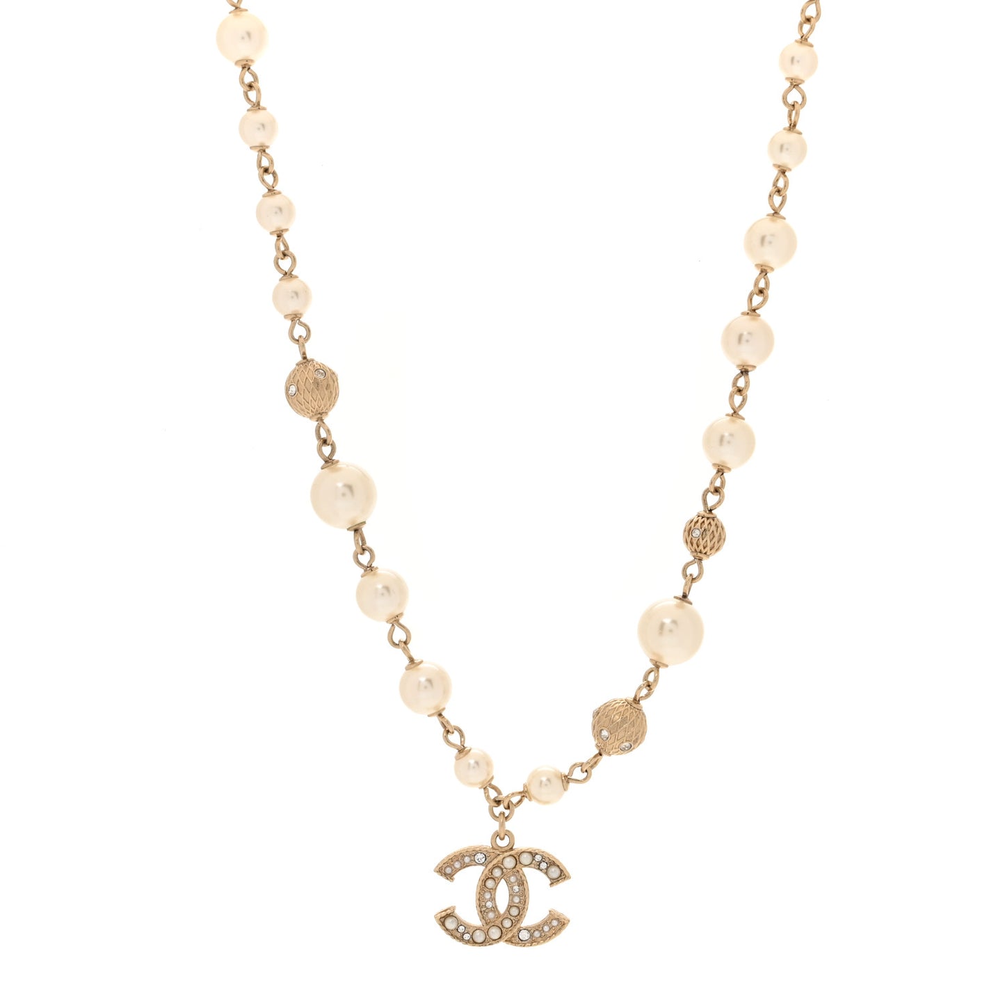 Pearl Crystal CC Necklace Gold