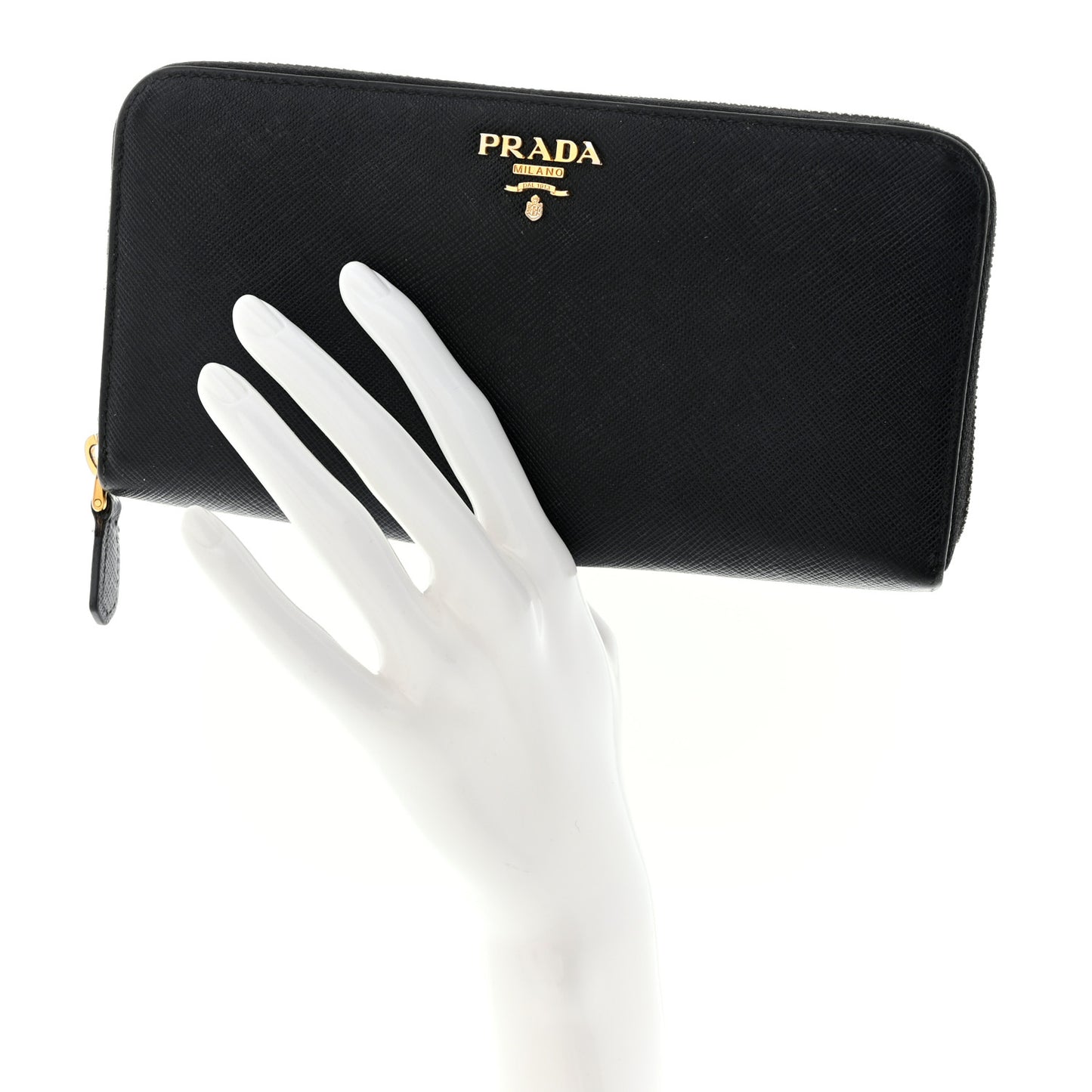 Saffiano Metal Zip Around Wallet Black