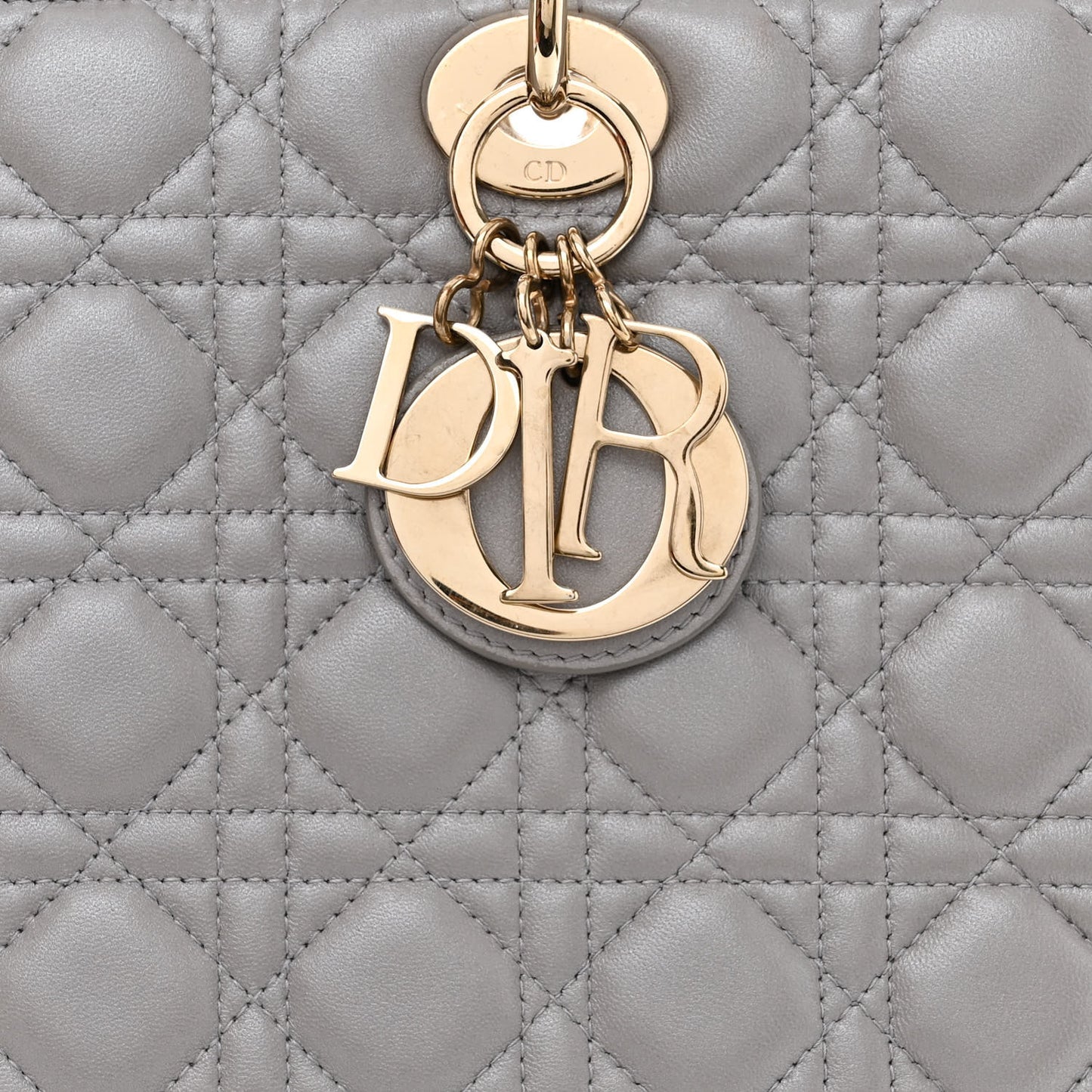 Metallic Lambskin Cannage Large Lady Dior Light Grey