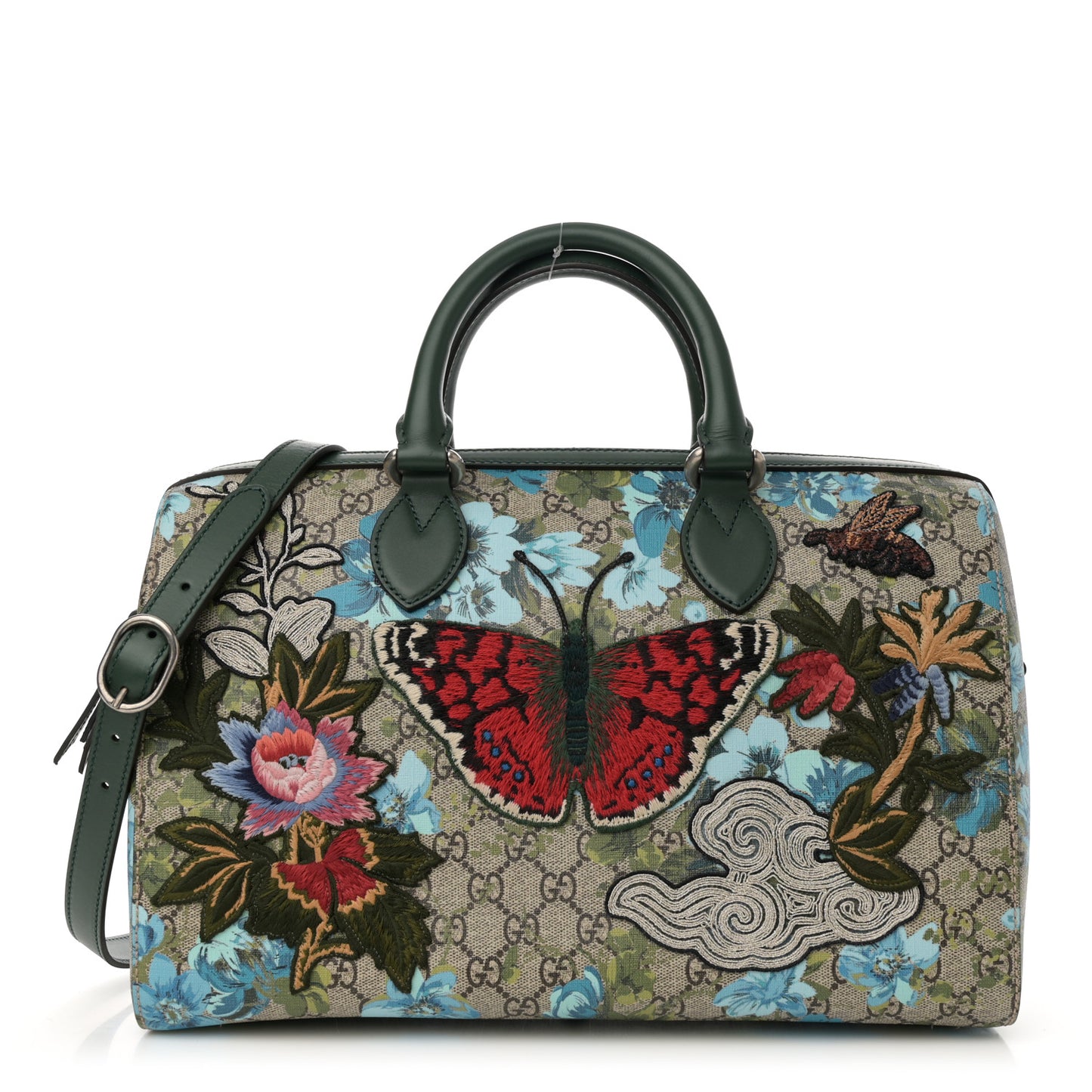 GG Supreme Monogram Bloom Butterfly Embroidered Medium Boston Green
