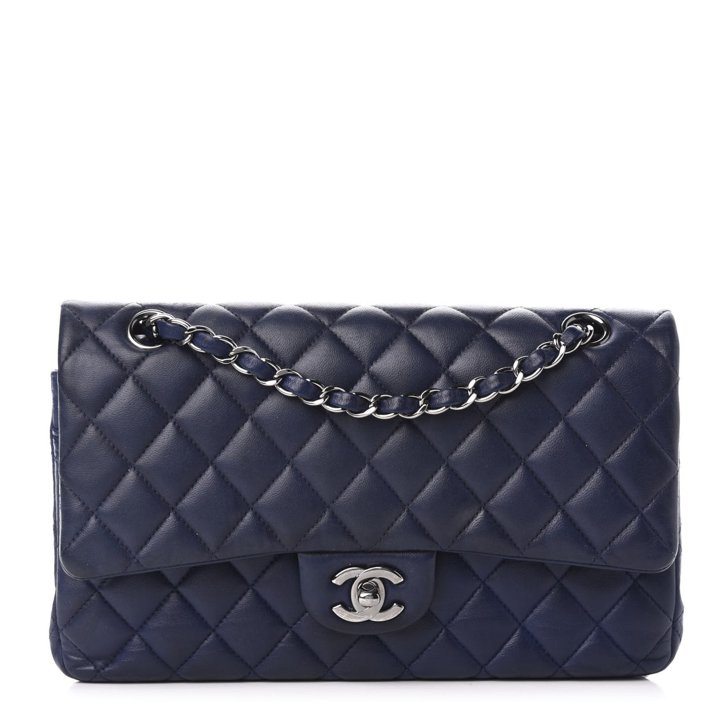 Lambskin Quilted Medium Double Flap Navy