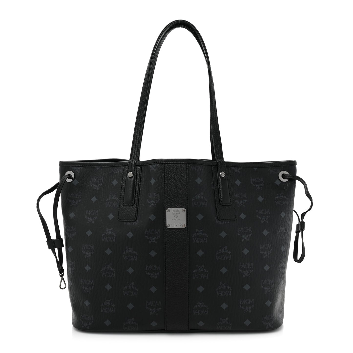 Grained Calfskin Visetos Medium Liz Reversible Shopper Tote Black