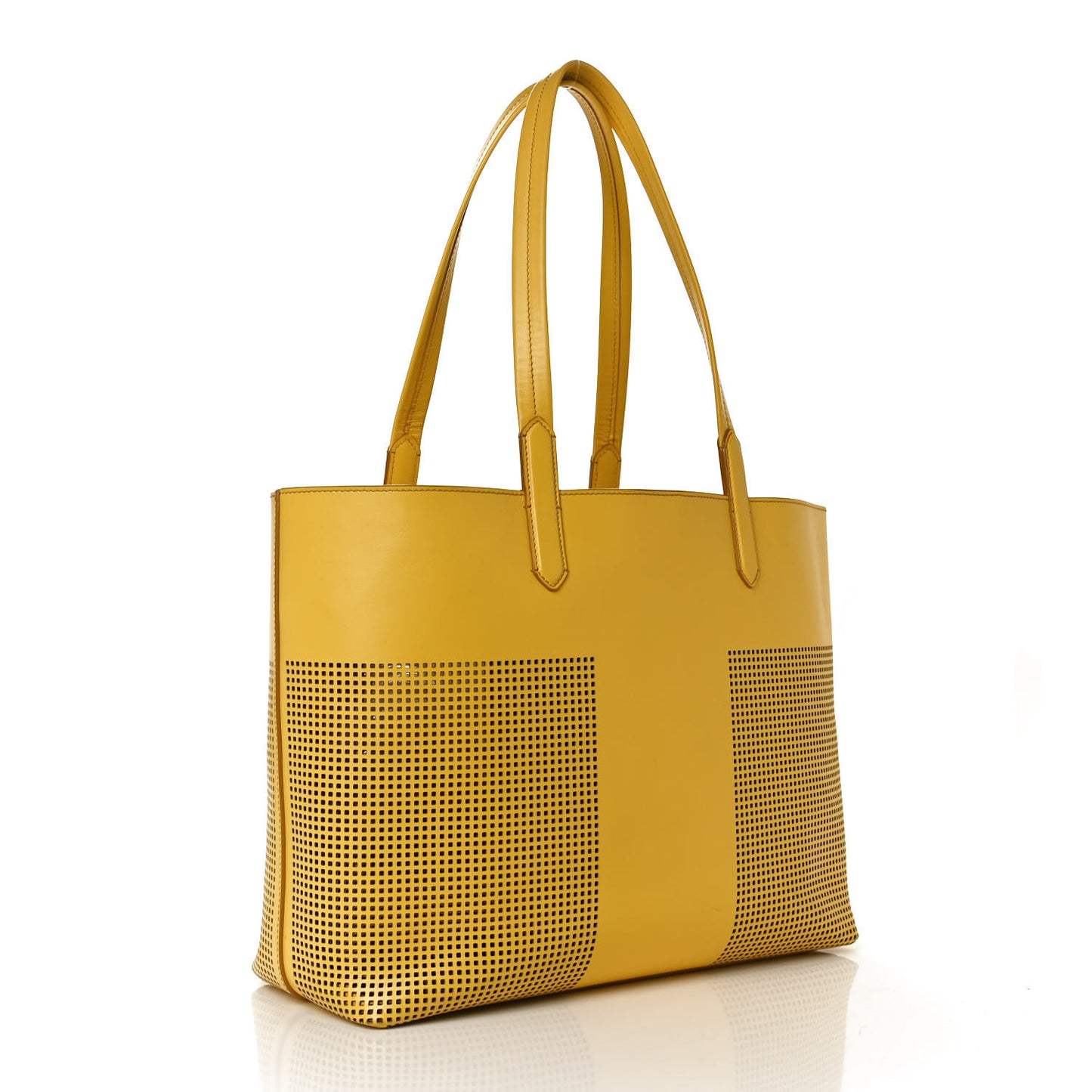Calfskin Perforated Small East West Graphic T Tote Citron