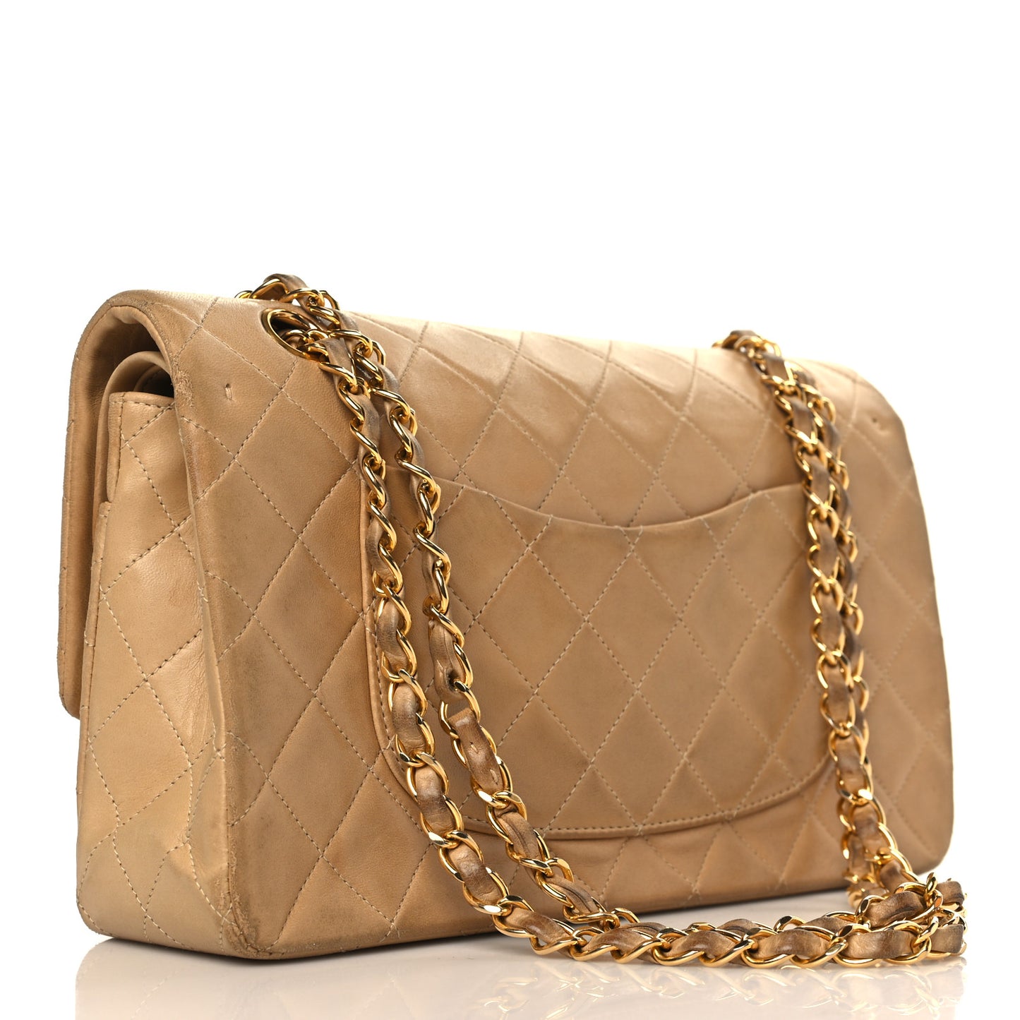 Lambskin Quilted Medium Double Flap Beige