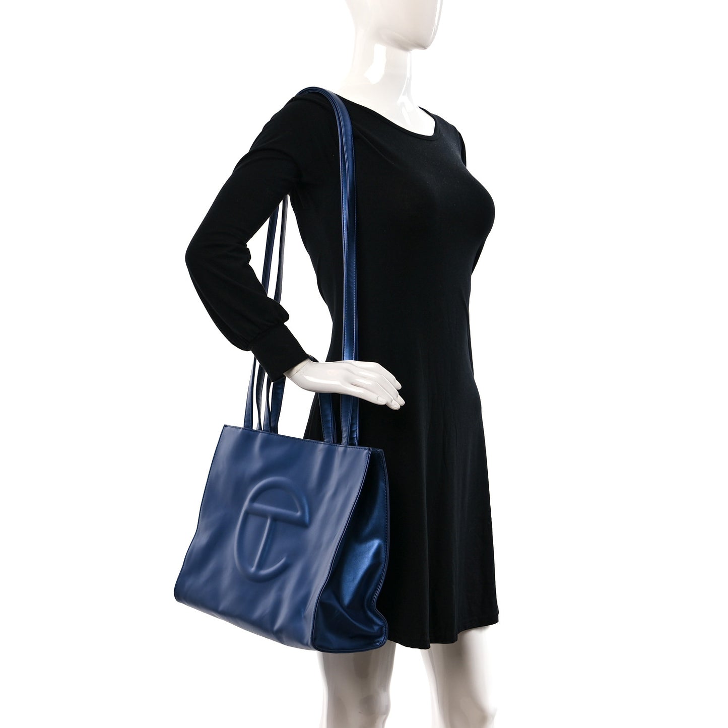 Metallic Vegan Leather Medium Shopping Bag Cobalt