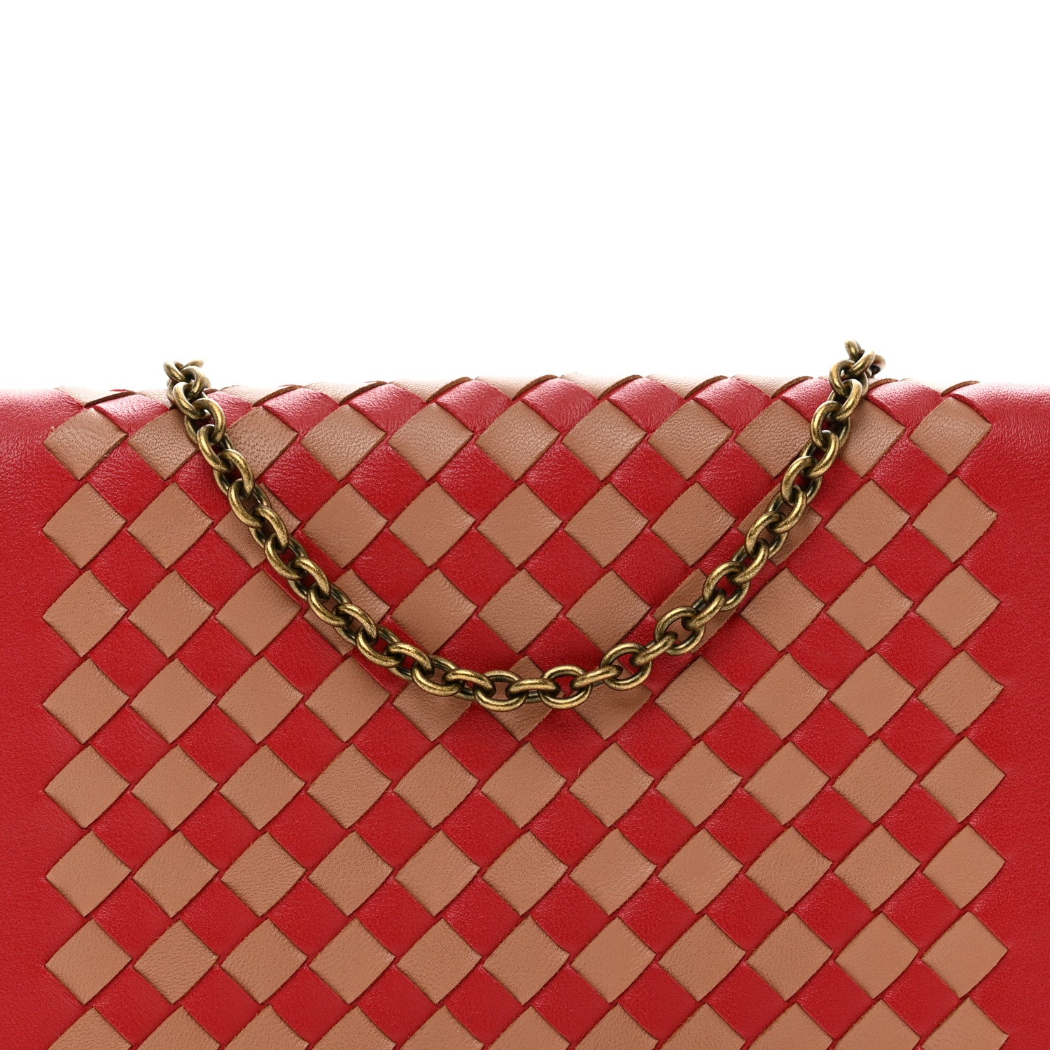 Bottega Veneta Nappa Intrecciato Checker Chain Wallet Beige Red 5 of 9
