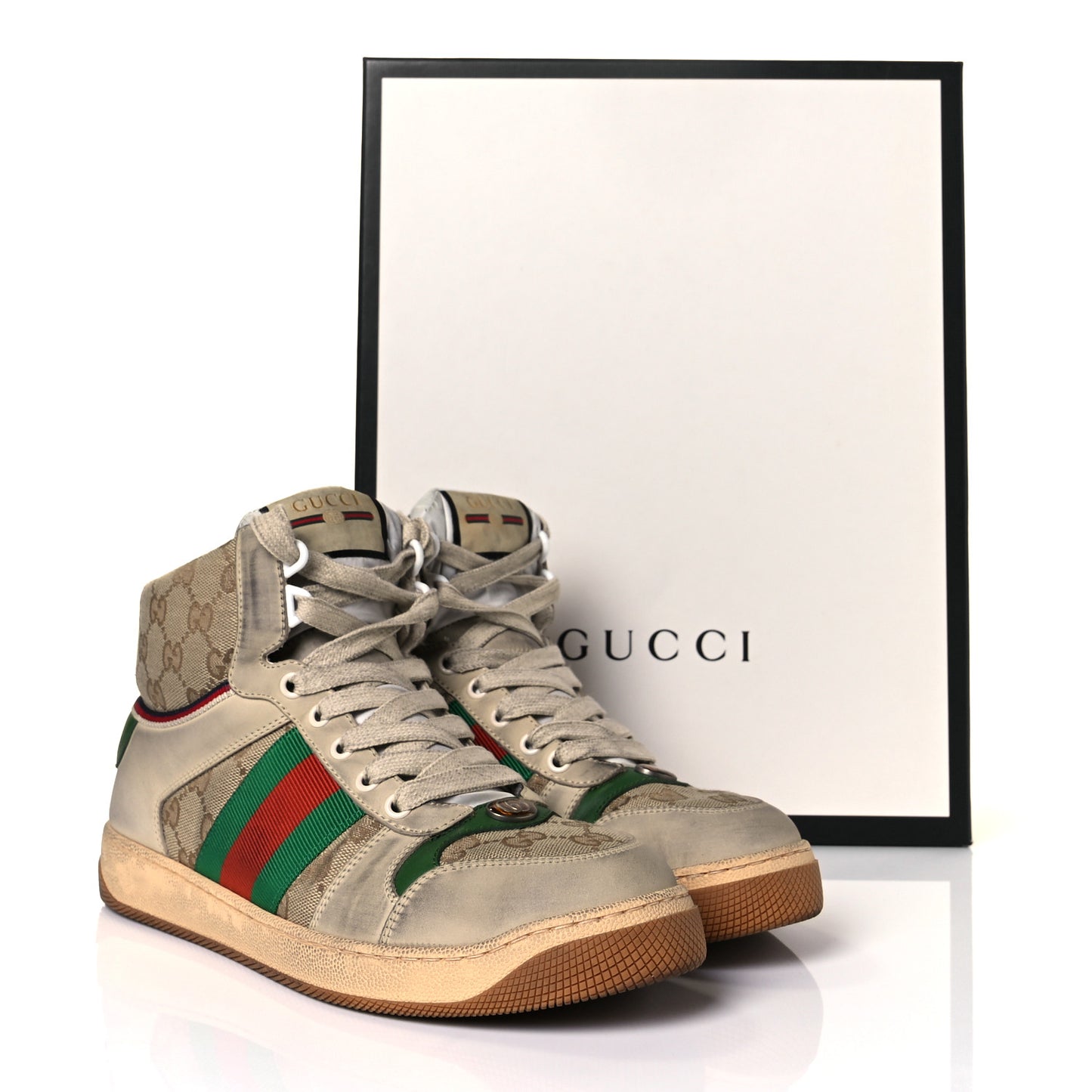 GG Monogram Nubuck Web Mens Screener High Top Sneakers 5 New Sand Dusty Milk Vintage Green