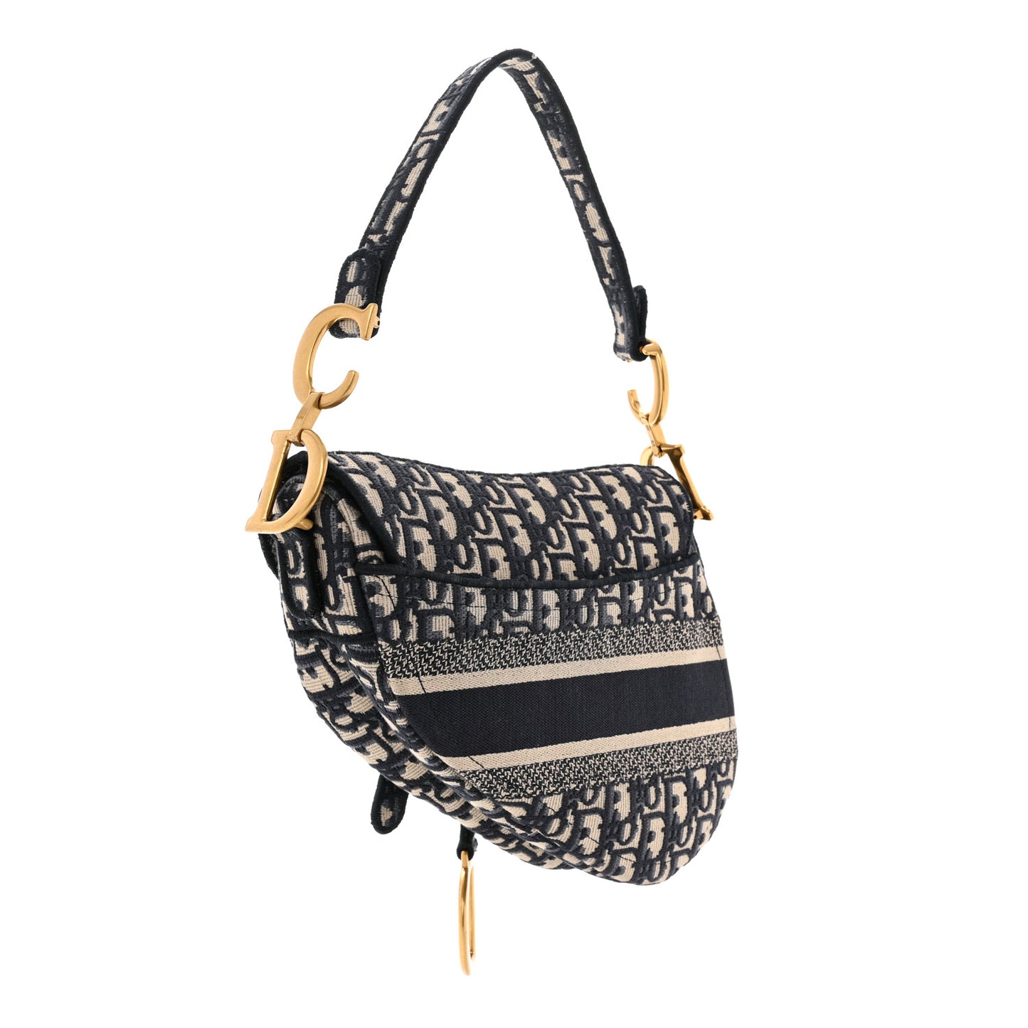 Oblique Embroidered Saddle Bag Blue