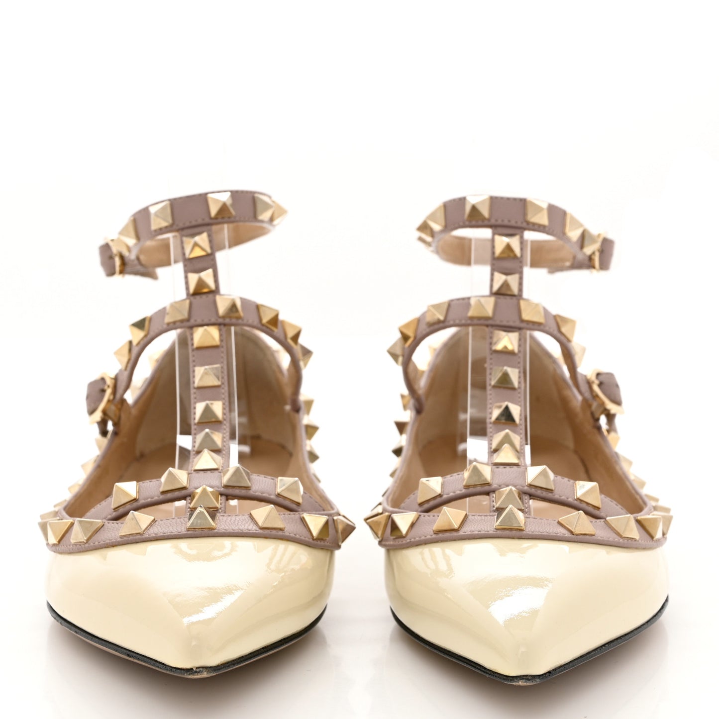 Patent Rockstud Cage Ballerina Flats 36 Light Ivory Poudre