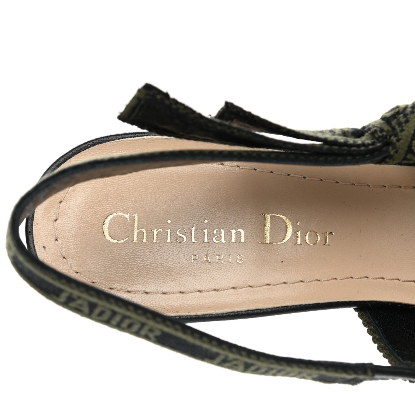 Canvas Ribbon Camouflage Embroidered J'Adior Slingback 65mm Pumps 37 Green