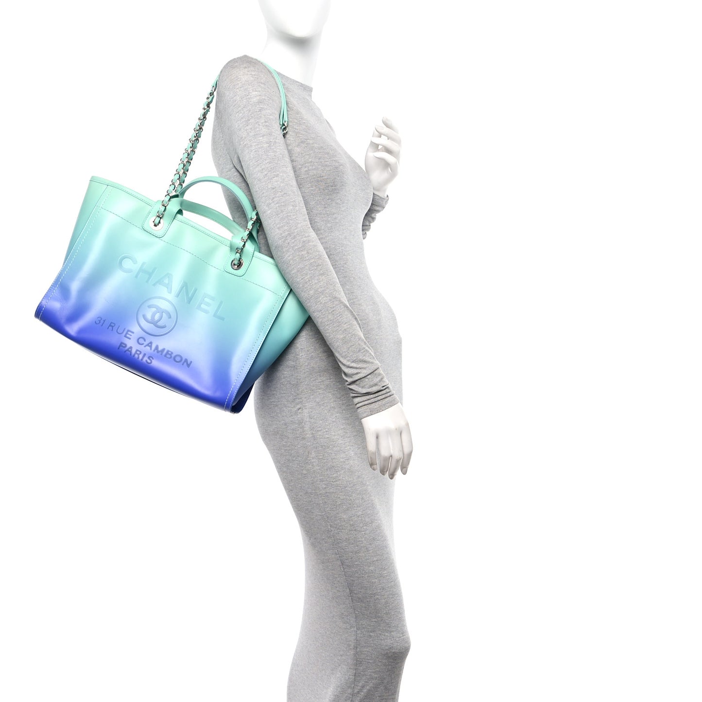 Shaded Calfskin Small Deauville Tote Light Green Turquoise Purple