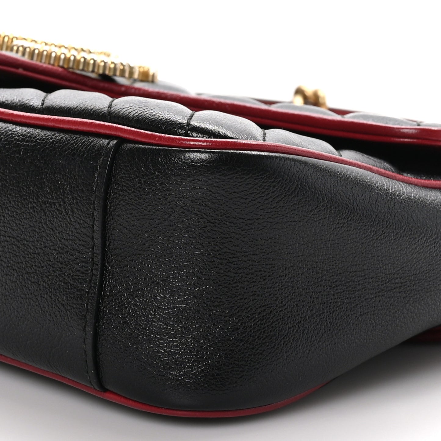 Vintage Effect Calfskin Matelasse Diagonal Small Torchon GG Marmont Shoulder Bag Black Romantic Cherry