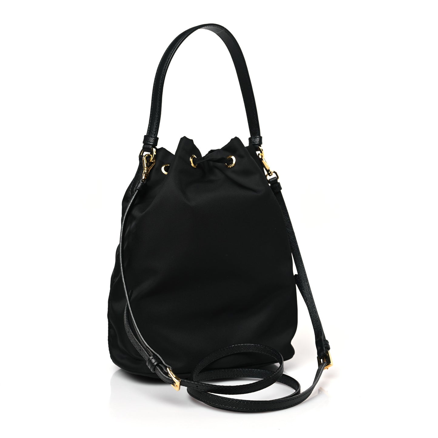 Saffiano Tessuto Nylon Mini Bucket Crossbody Bag Black