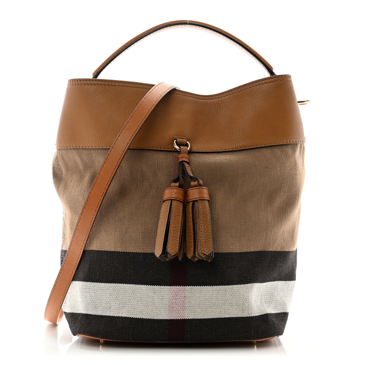 Grainy Calfskin Canvas Mega Check Medium Ashby Tassel Hobo Saddle Brown