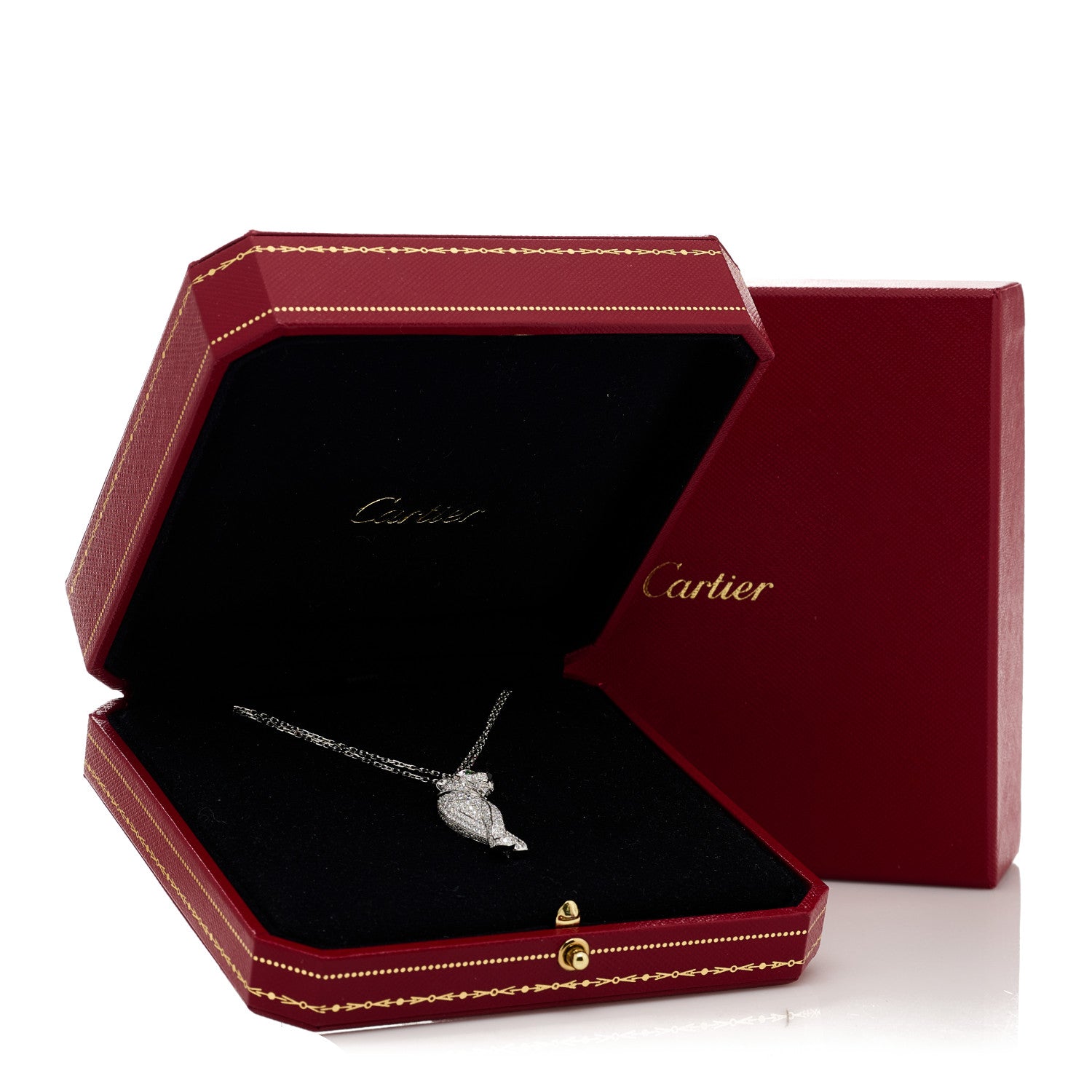 Cartier 18K White Gold Diamond Onyx Emerald Panthere De Cartier Pendant Necklace 6 of 6