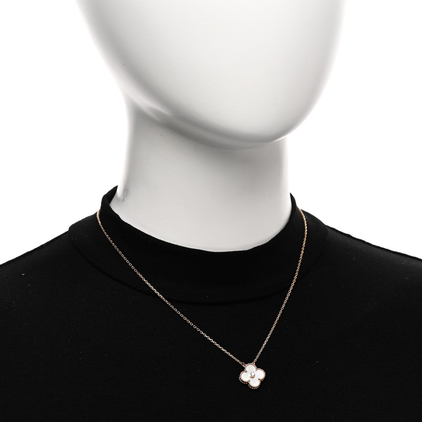 18K Rose Gold Diamond Mother of Pearl Vintage Alhambra Pendant Necklace