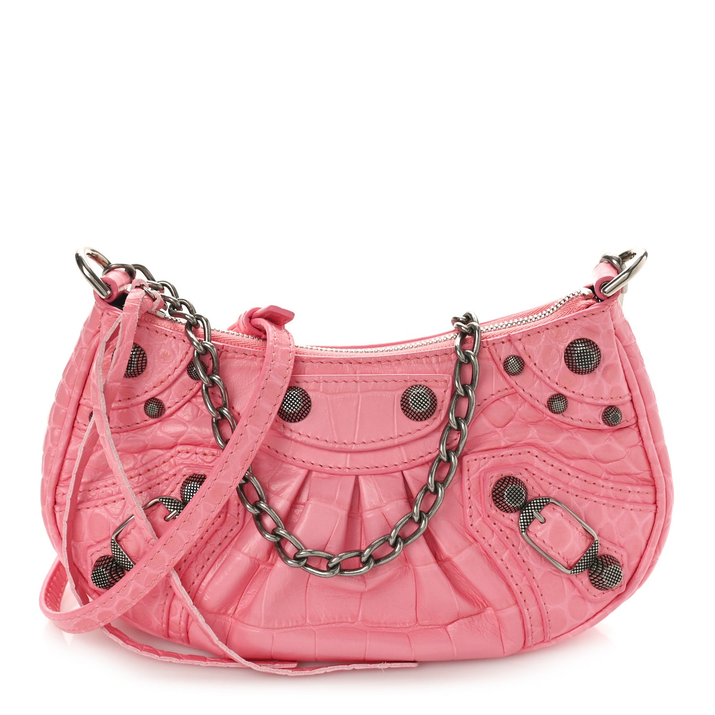 Extra Supple Calfskin Crocodile Embossed Le Cagole Mini Purse With Chain Sweet Pink