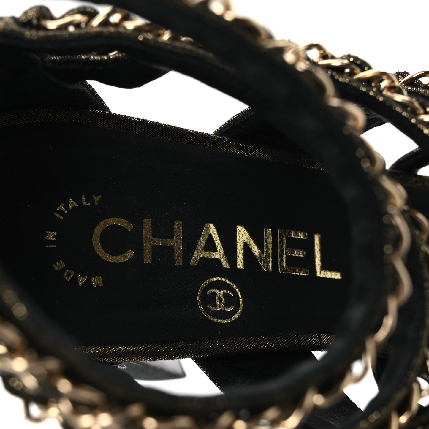 Suede Laminated Lambskin Gladiator Chain Sandals 36.5 Dark Gold