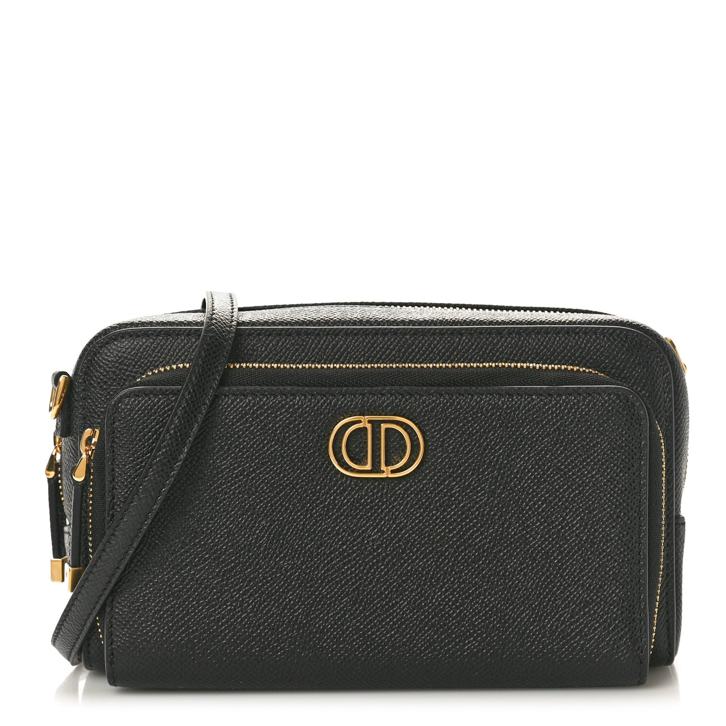 Grained Calfskin Caro Double Pouch Black