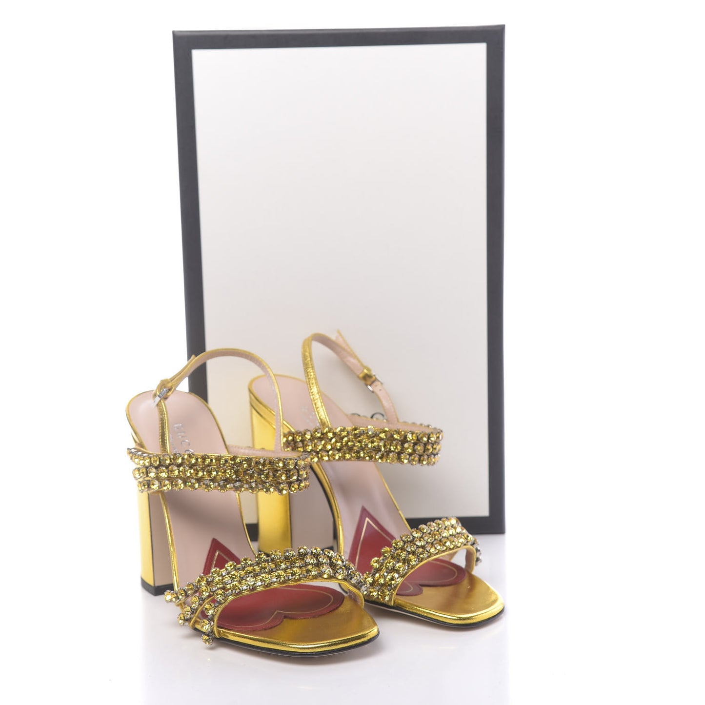 Nappa Silk Crystal Bertie High Heel Sandals 36 Gold