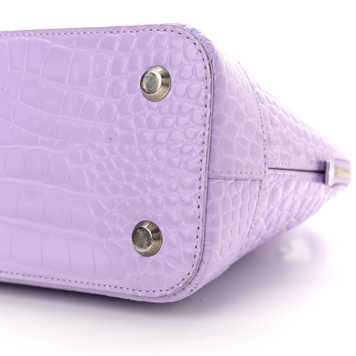 Shiny Calfskin Logo Crocodile Embossed S Ville Top Handle Bag Lilac White