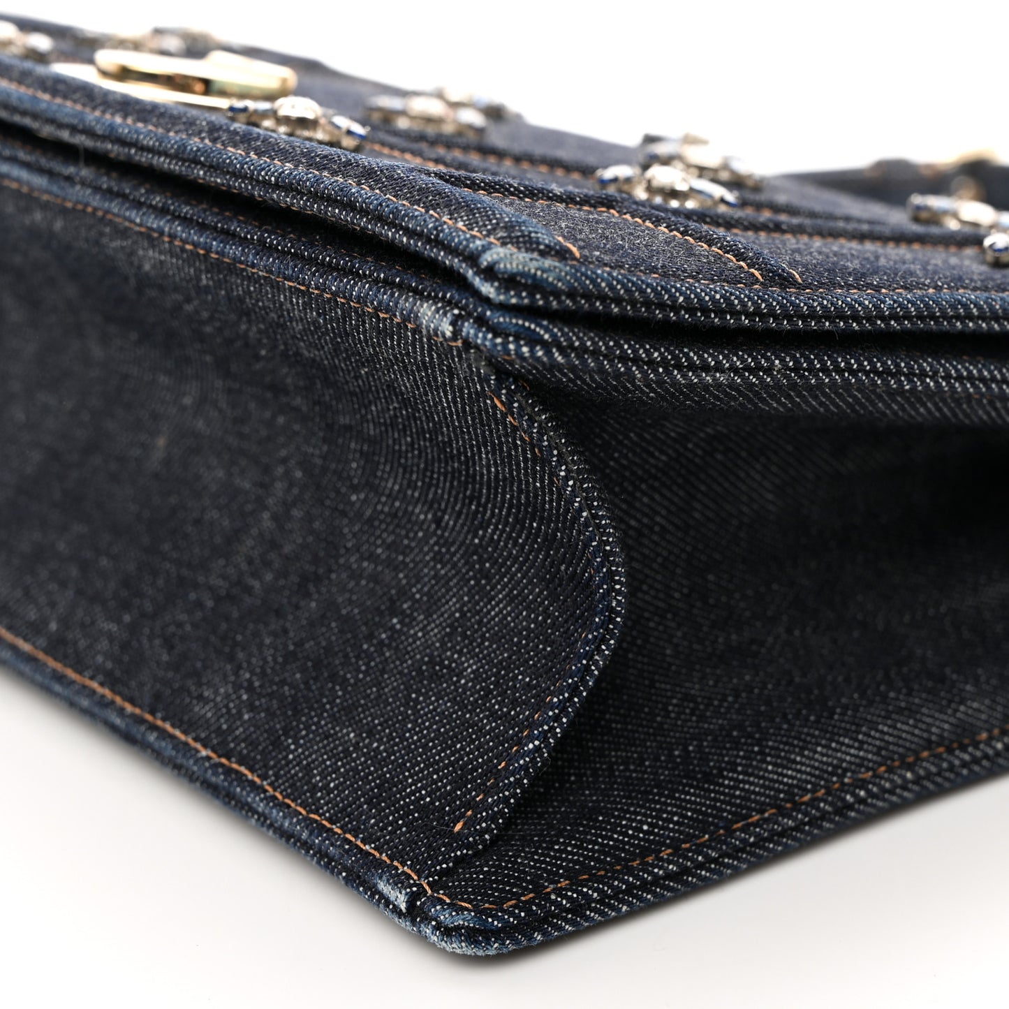 Denim Crystal Medium Diorama Flap Bag Blue