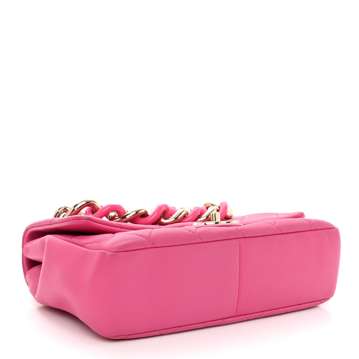 Lambskin Quilted Resin Bi-Color Chain Flap Bag Pink