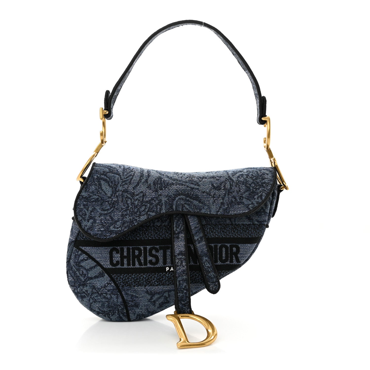 Christian Dior Denim Flowers Embroidered Saddle Bag Blue 1490676