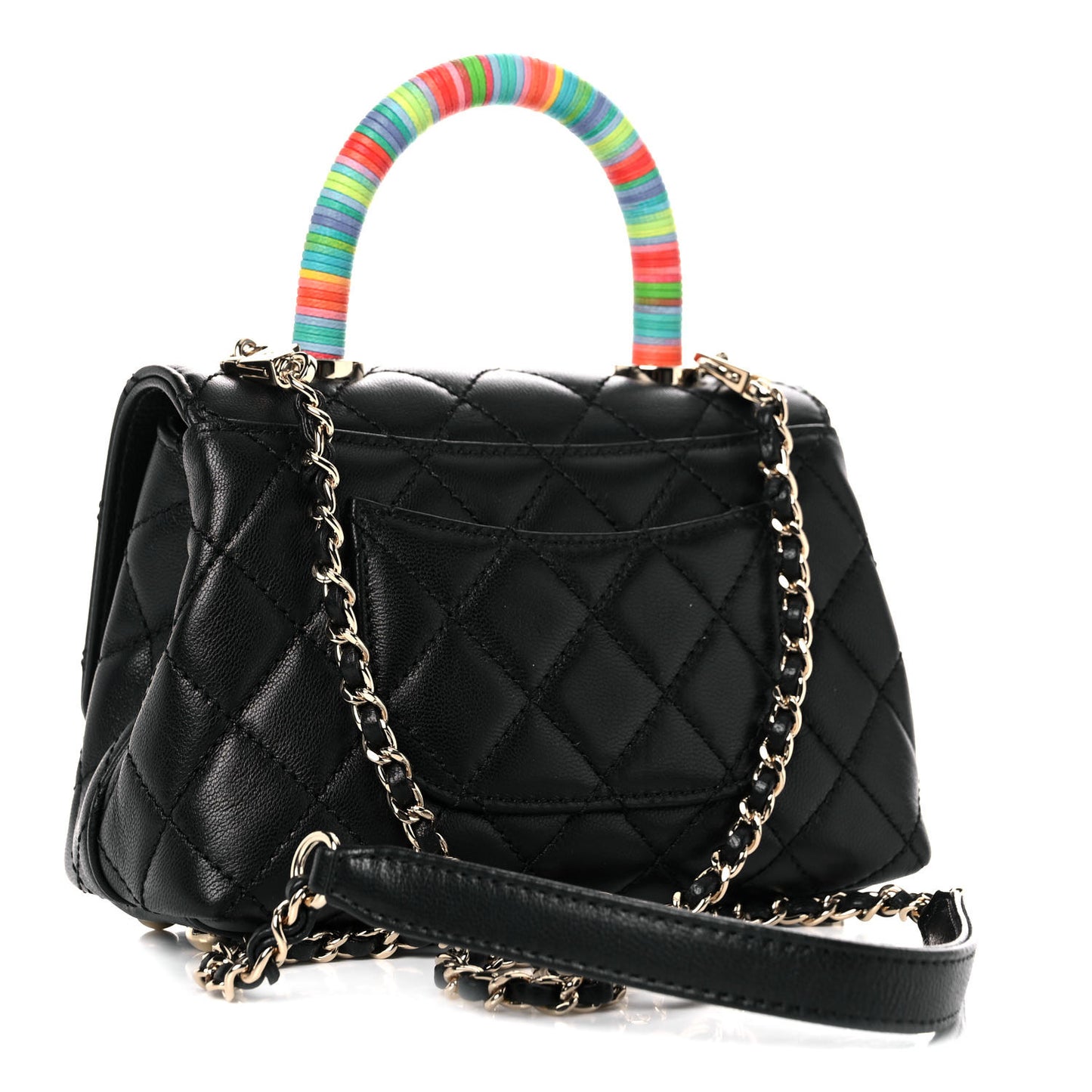 Goatskin Quilted Rainbow Extra Mini Coco Handle Flap Black