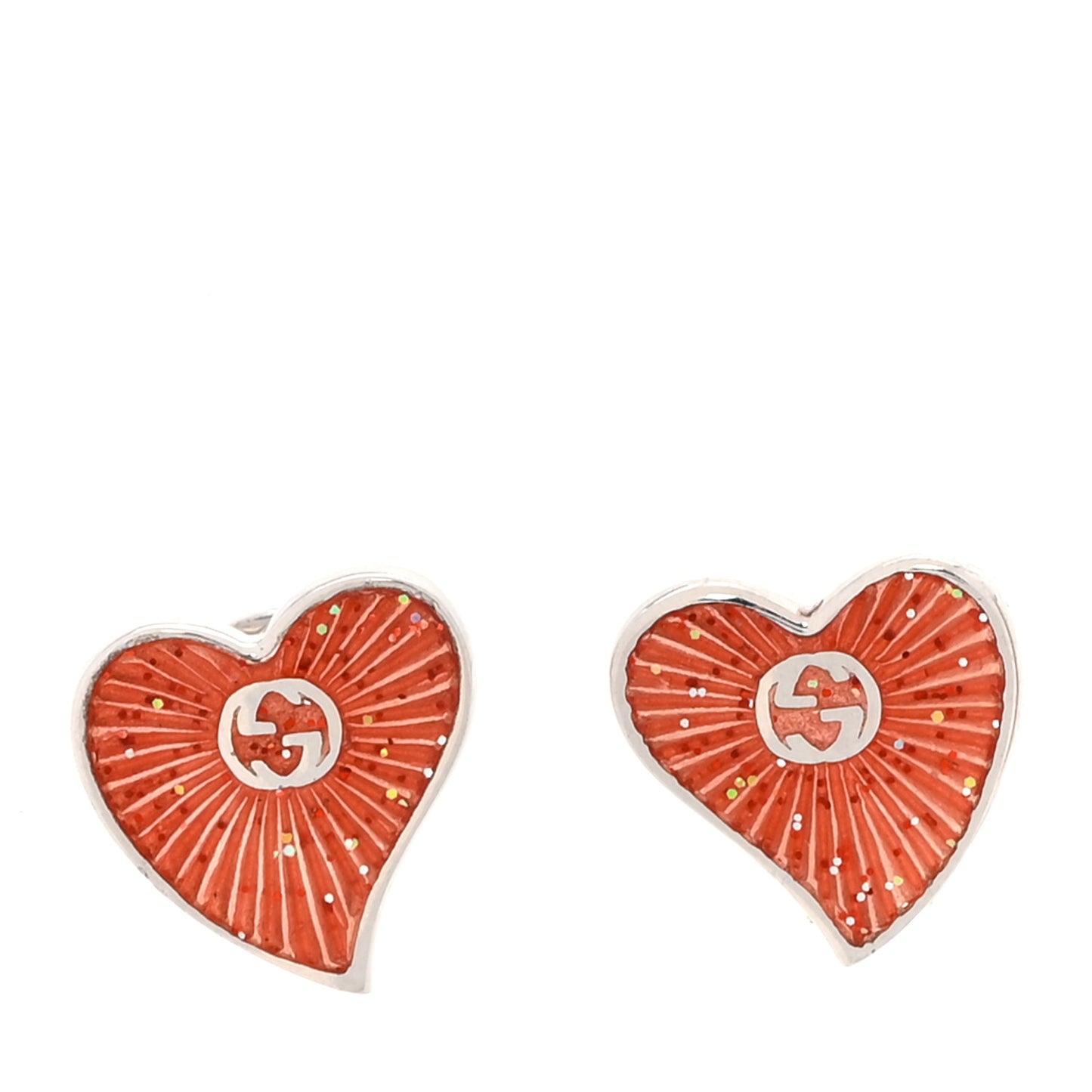Sterling Silver Enamel Interlocking G Heart Stud Earrings Red