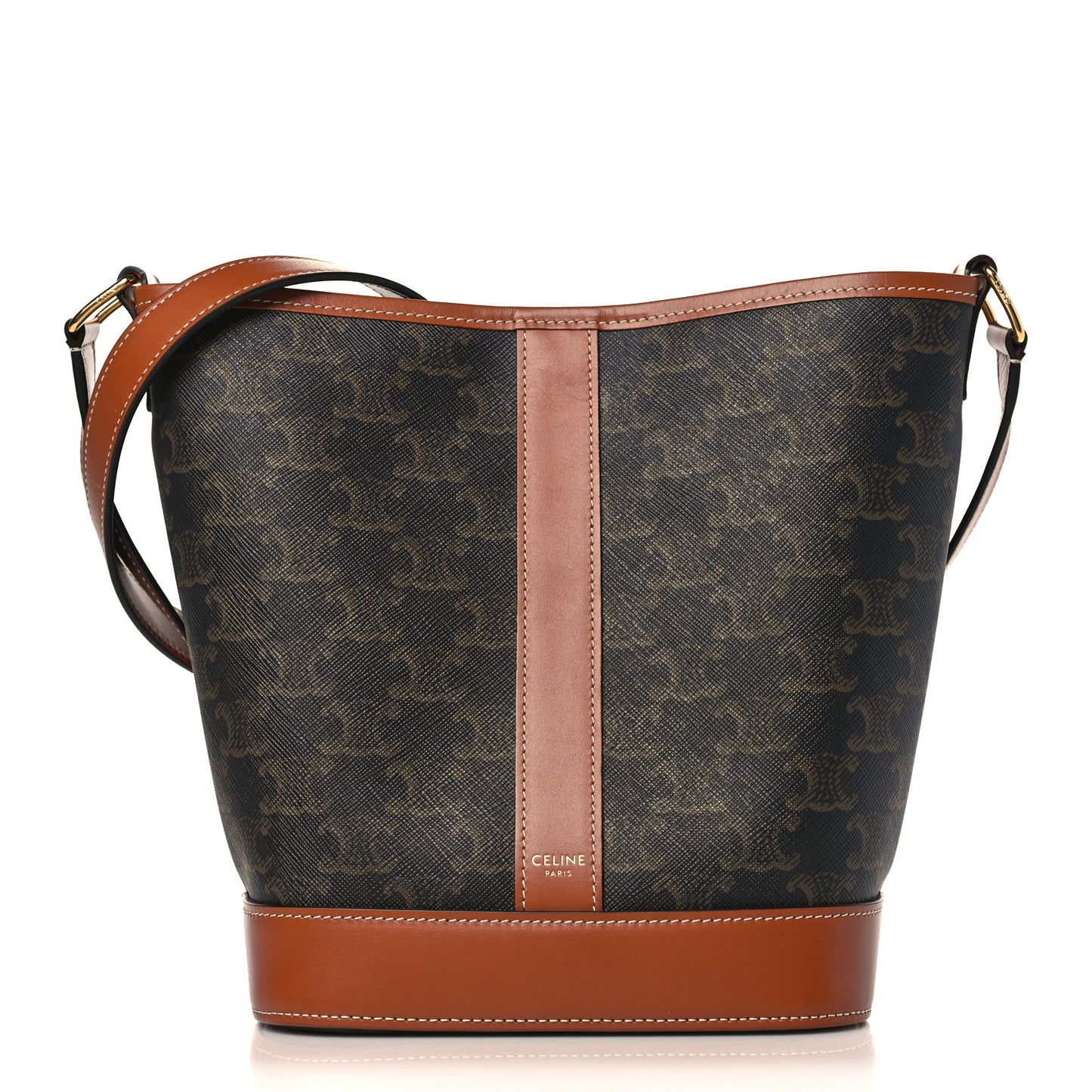 Triomphe Canvas Calfskin Small Bucket Bag Tan