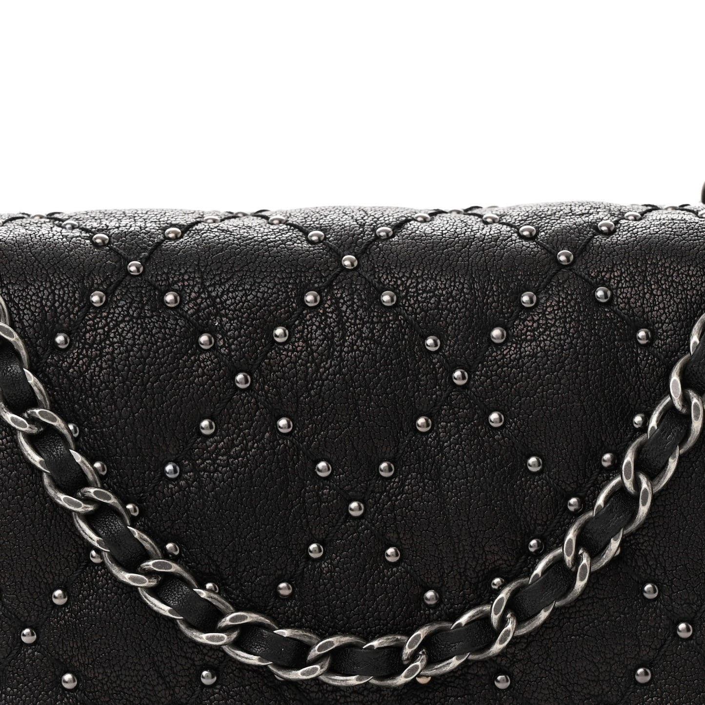 Crumpled Lambskin Studded Paris Dallas Wallet On Chain WOC Black