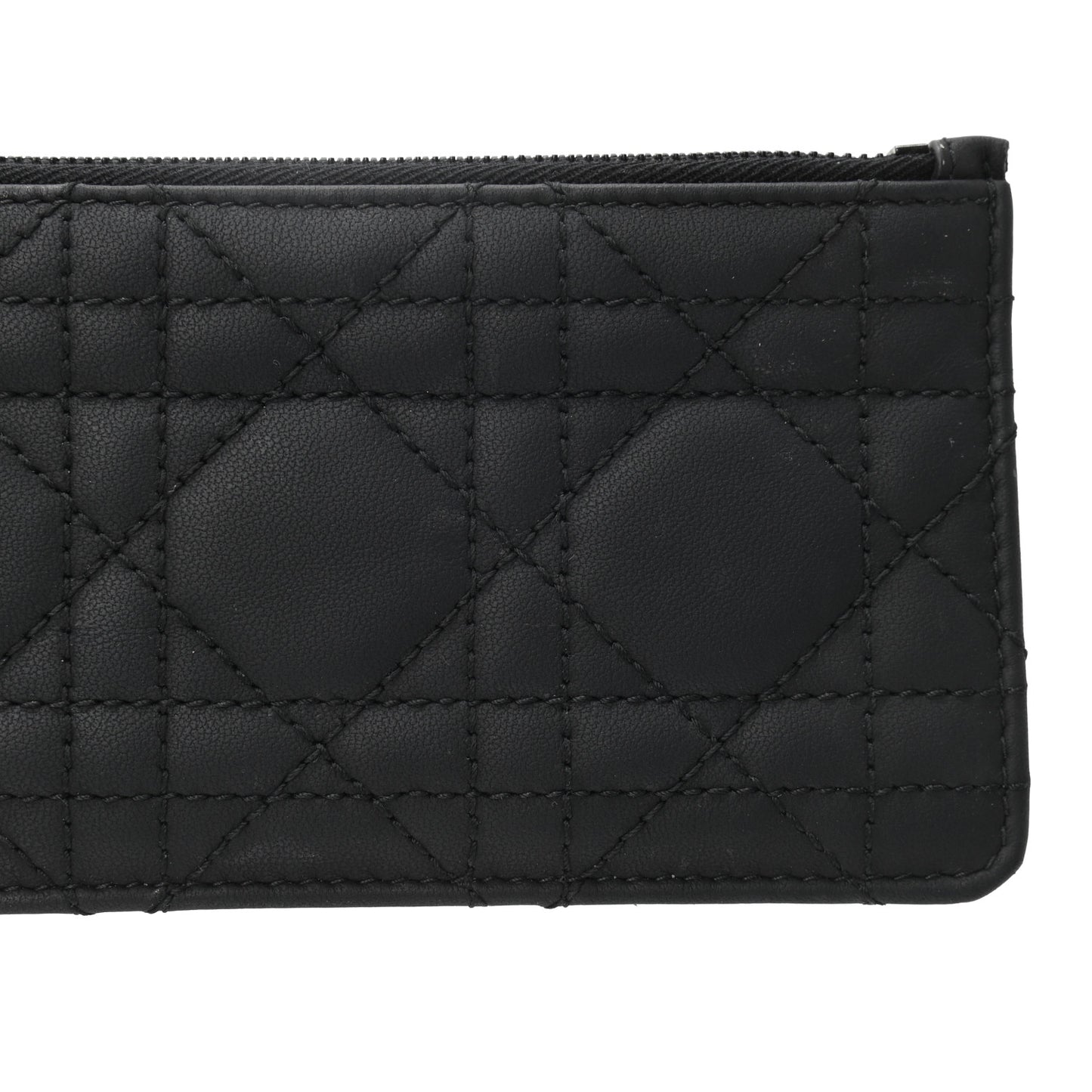 Ultra Matte Lambskin Cannage Small Lady Dior Zip Card Holder Black