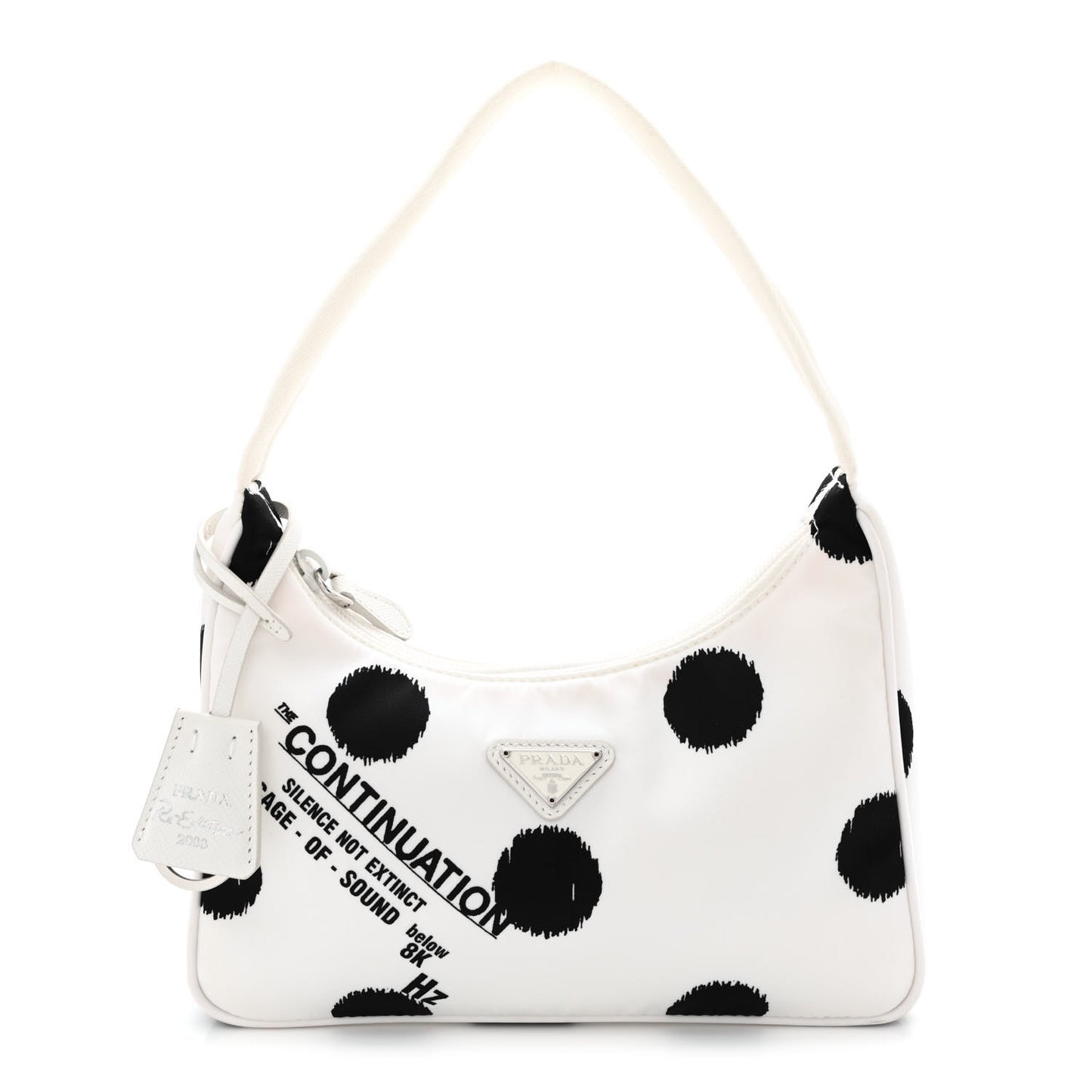 Tessuto Nylon Polka-Dot Mini Re-Edition 2000 Bag White Black