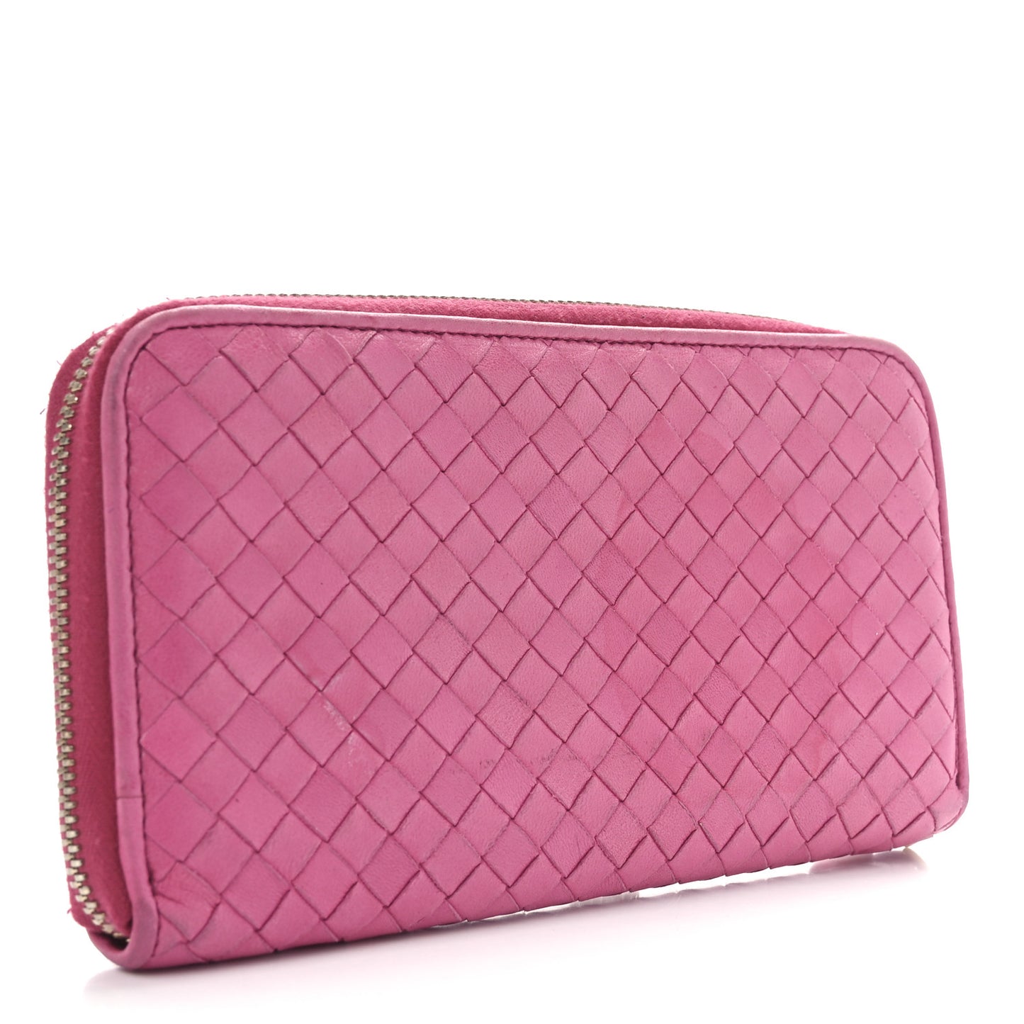 Nappa Intrecciato Zip Around Wallet Rosa Shock