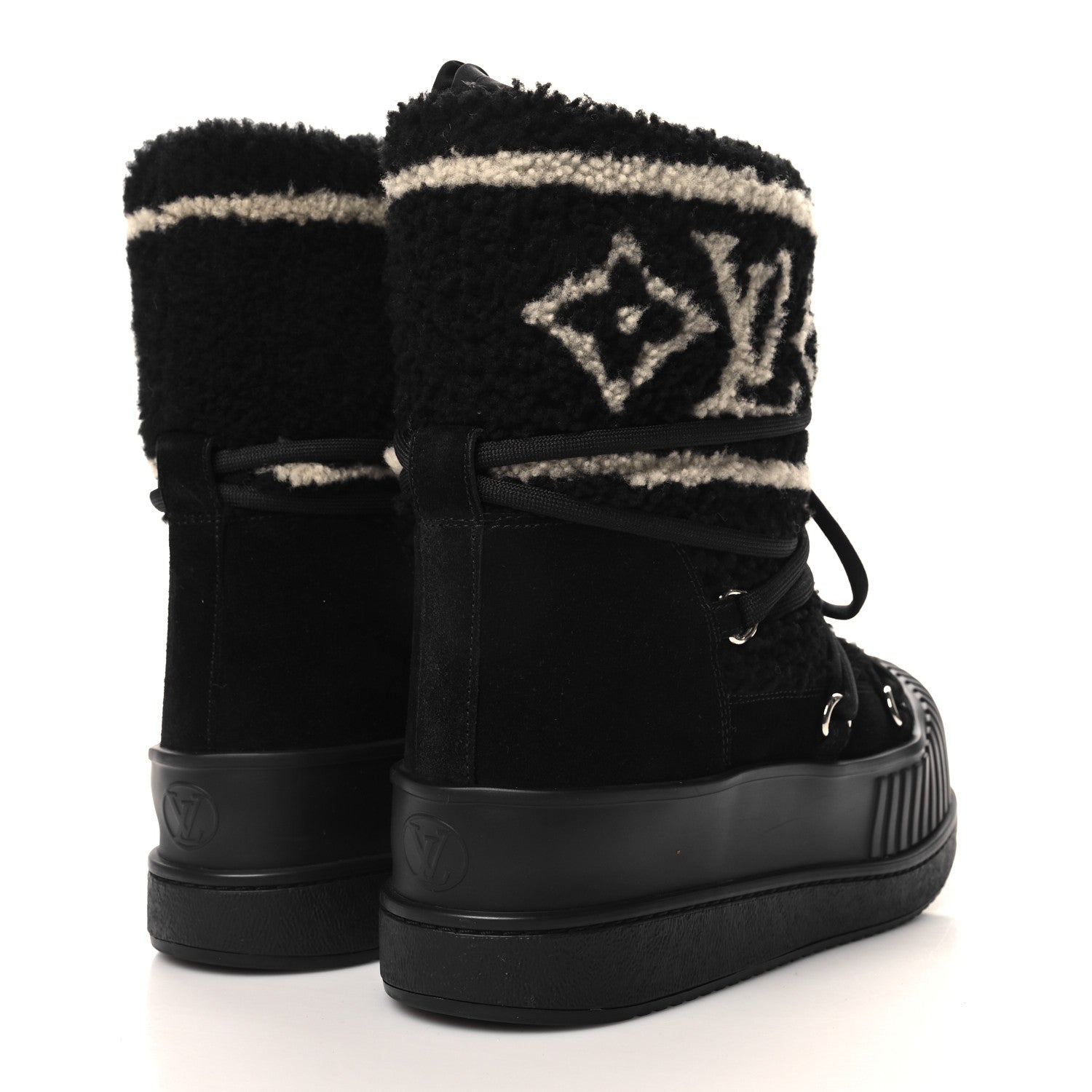 Louis Vuitton Suede Shearling Polar Flat Half Boots 37 Black 4 of 7
