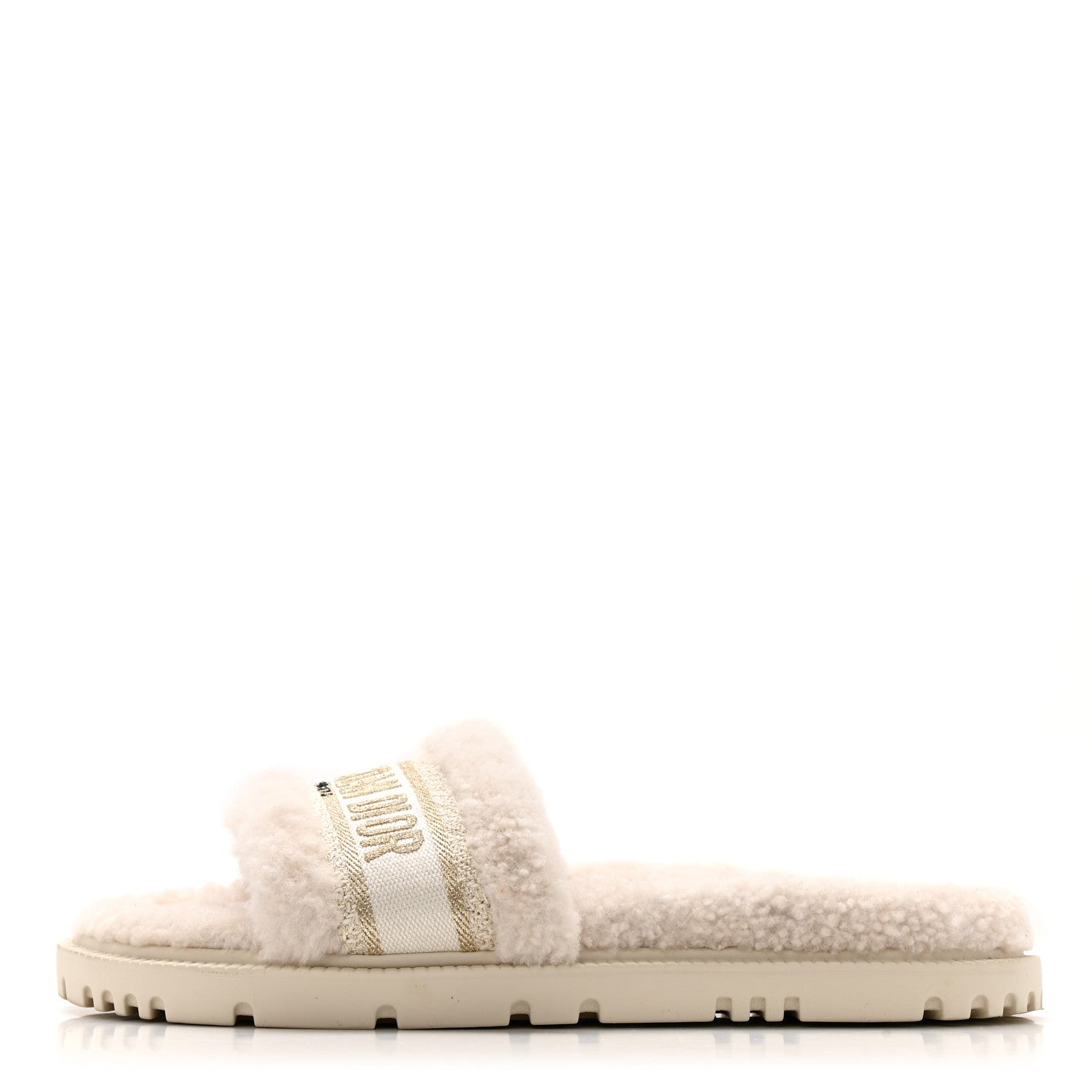 Christian Dior Shearling Canvas Lurex Embroidered Dway 10mm Slide