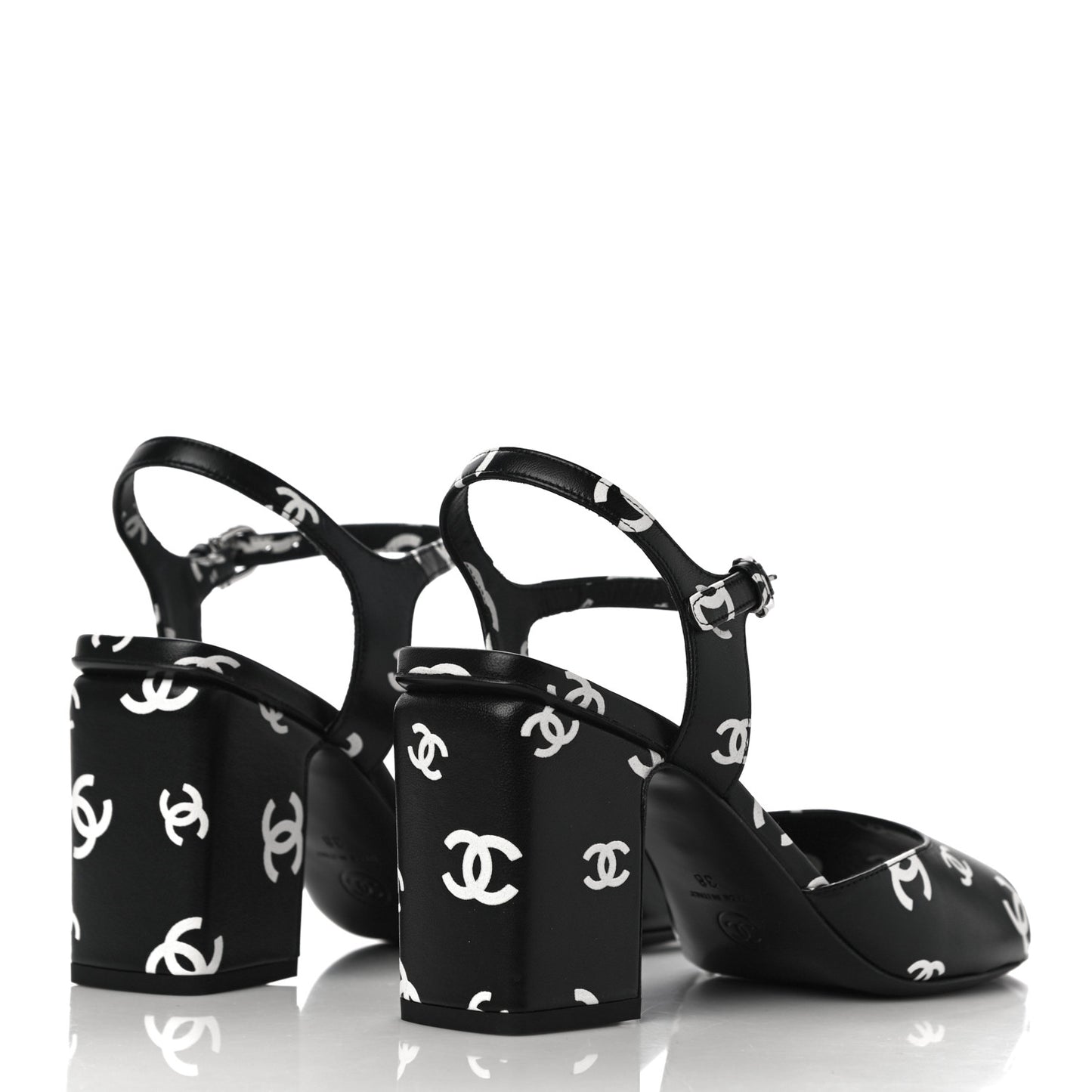 Printed Lambskin CC Sandals 38 Black
